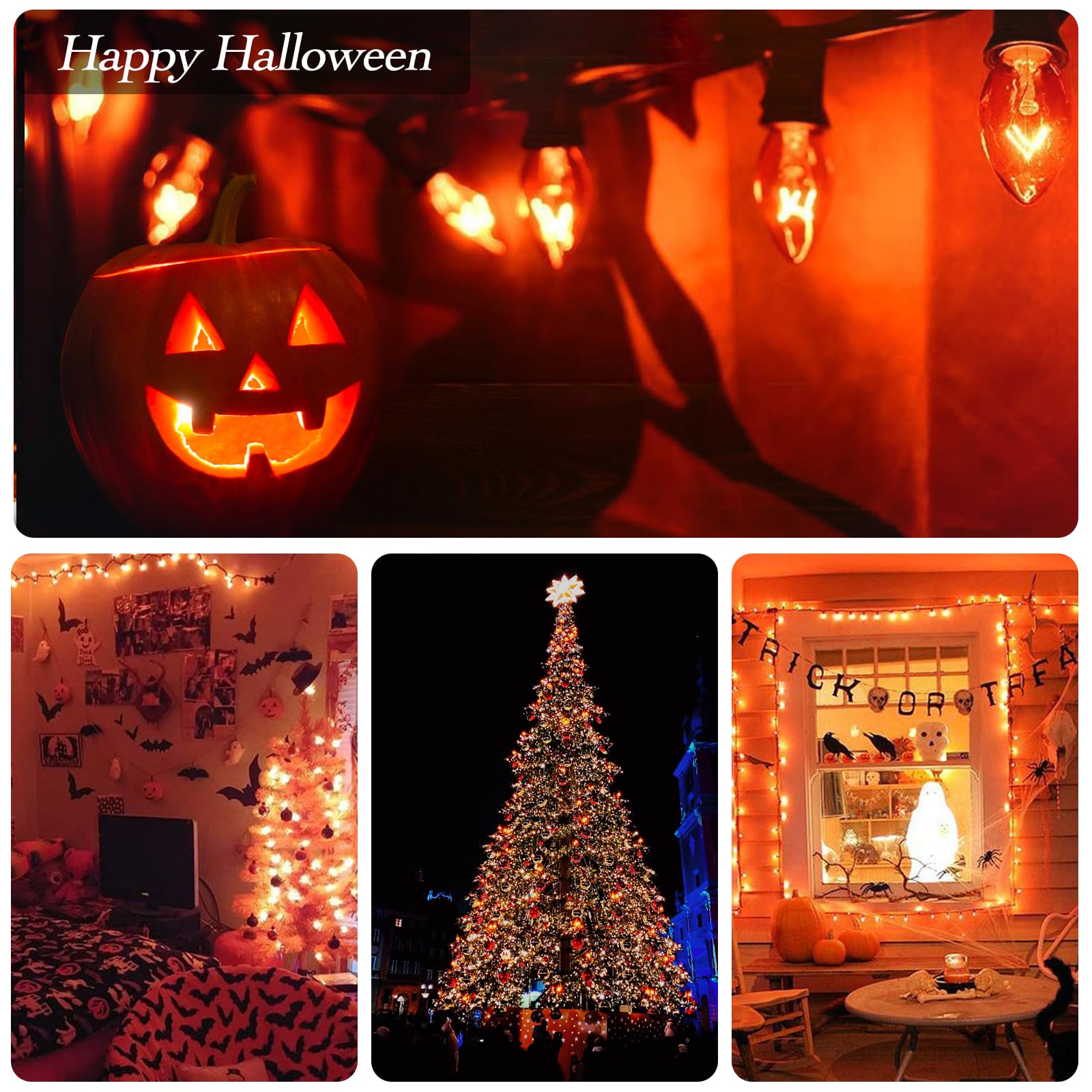 Chysuper 25 Pack C7 Replacement Bulbs, Orange Christmas Lights, E12 Candelabra Base, 5W Incandescent Bulbs For Outdoor String Li