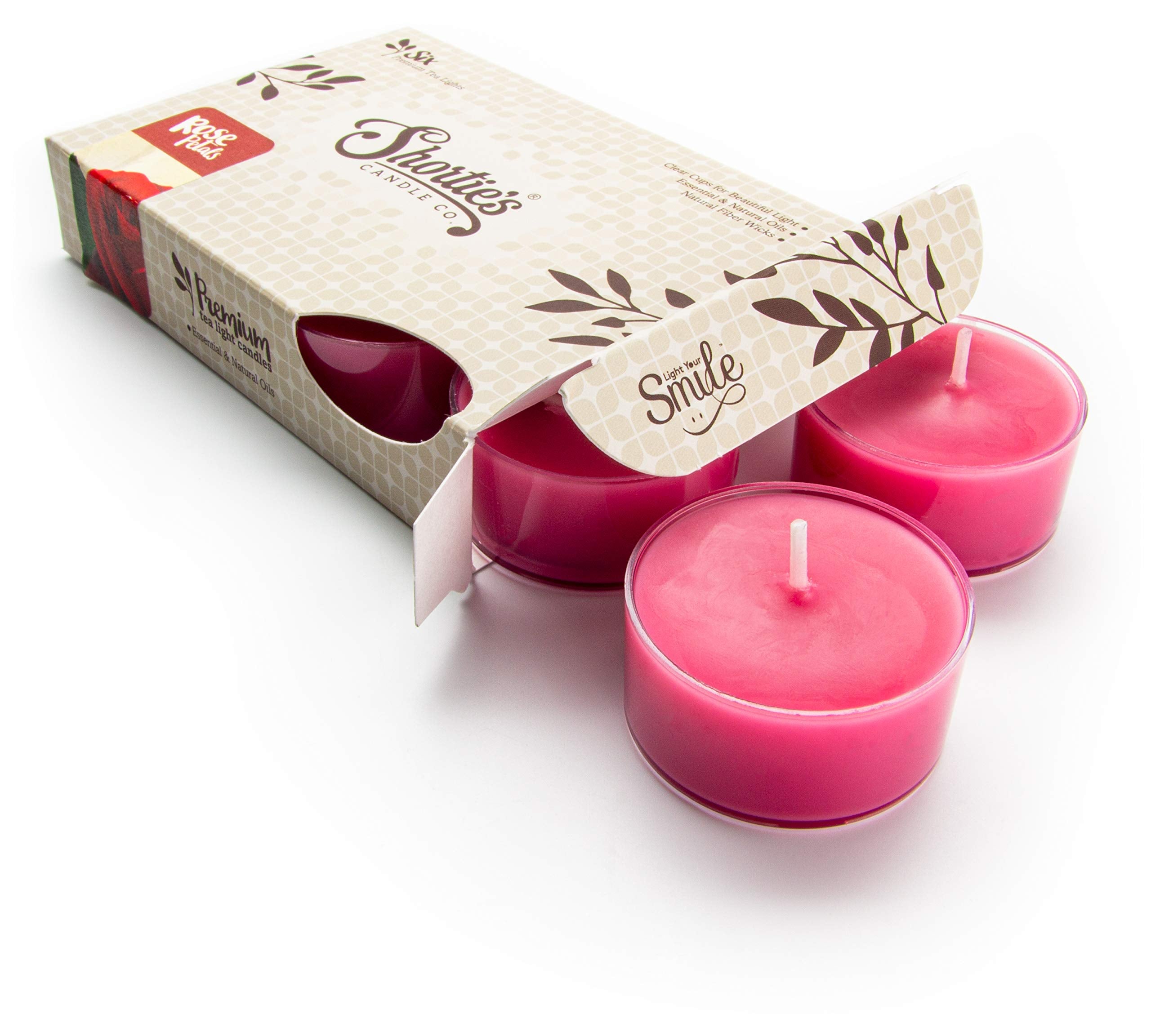 Shorties Candle Company Rose Petals Tealight Candles - 6 Pink Paraffin Wax Lights - Highly Scented - Floral Collection