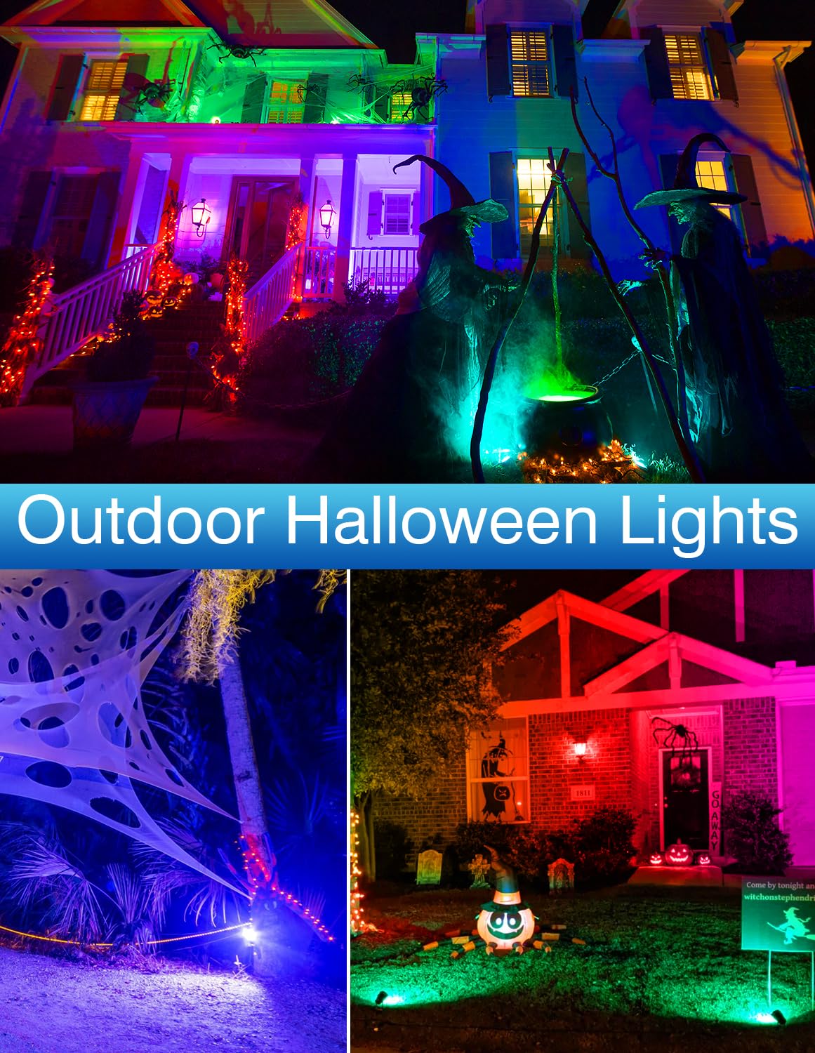 Crepow Christmas Rgb Spot Lights Outdoor  Led Color Changing Landscape Lighting  Waterproof Spotlight With Us Plug For Yard Garden Tree Path House Halloween Decoration (2 Pack)