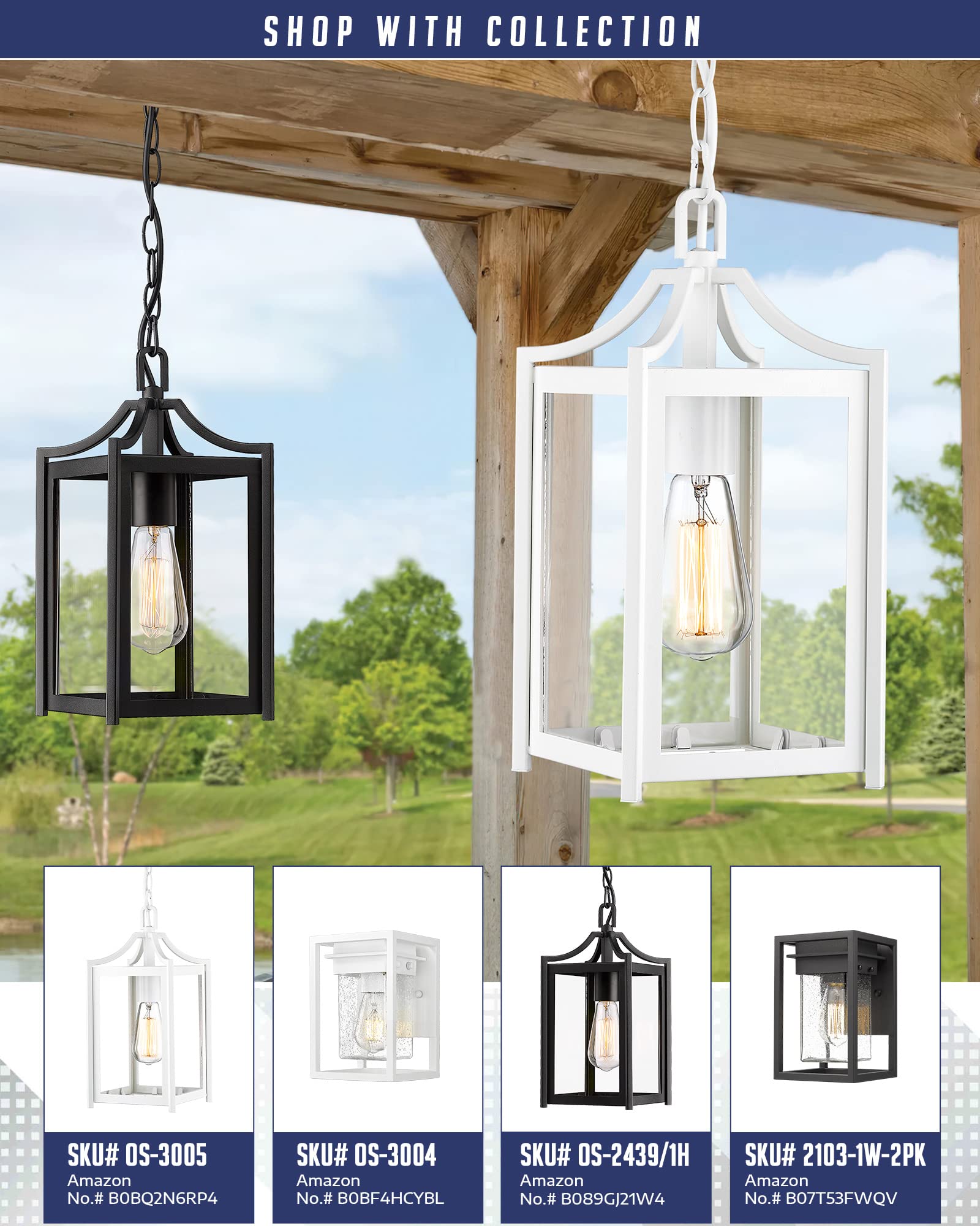 Osimir Outdoor Pendant Light, 14&quot; Modern Hanging Light, White Finish, Adjustable Chain, Clear Glass