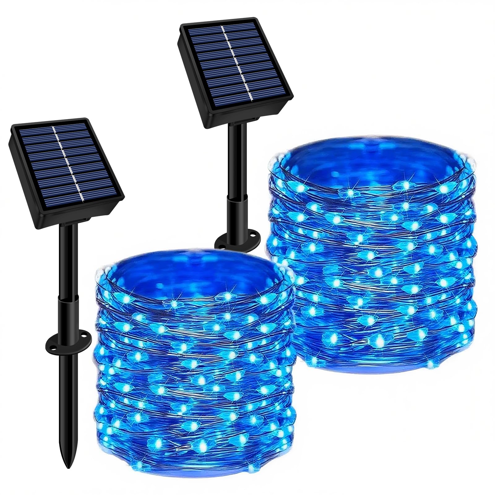 Solar String Lights Outdoor Waterproof 2 Pack Total 66Ft 200Led 8 Modes Twinkle Lights Solar Fairy Lights For Patio  Garden Yard Party Wedding Tree Christmas Halloween Decoration  Blue