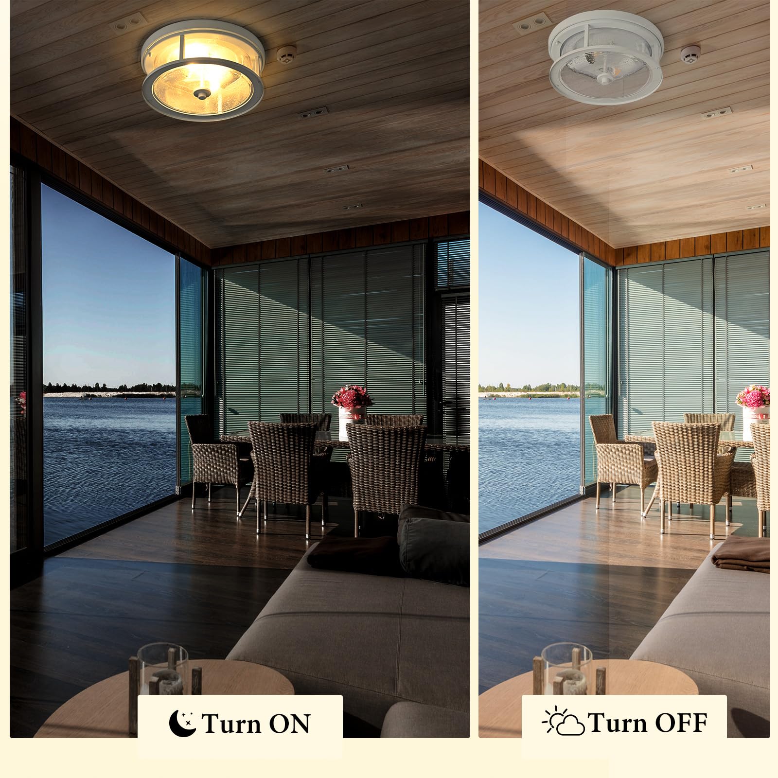 Odorpower White Flush Mount Ceiling Light Fixture, 2-Light With Seeded Glass White Ceiling Light Fixture For Bedroom, Indoor Outdoor Ceiling Lights For Porch Hallway Kitchen