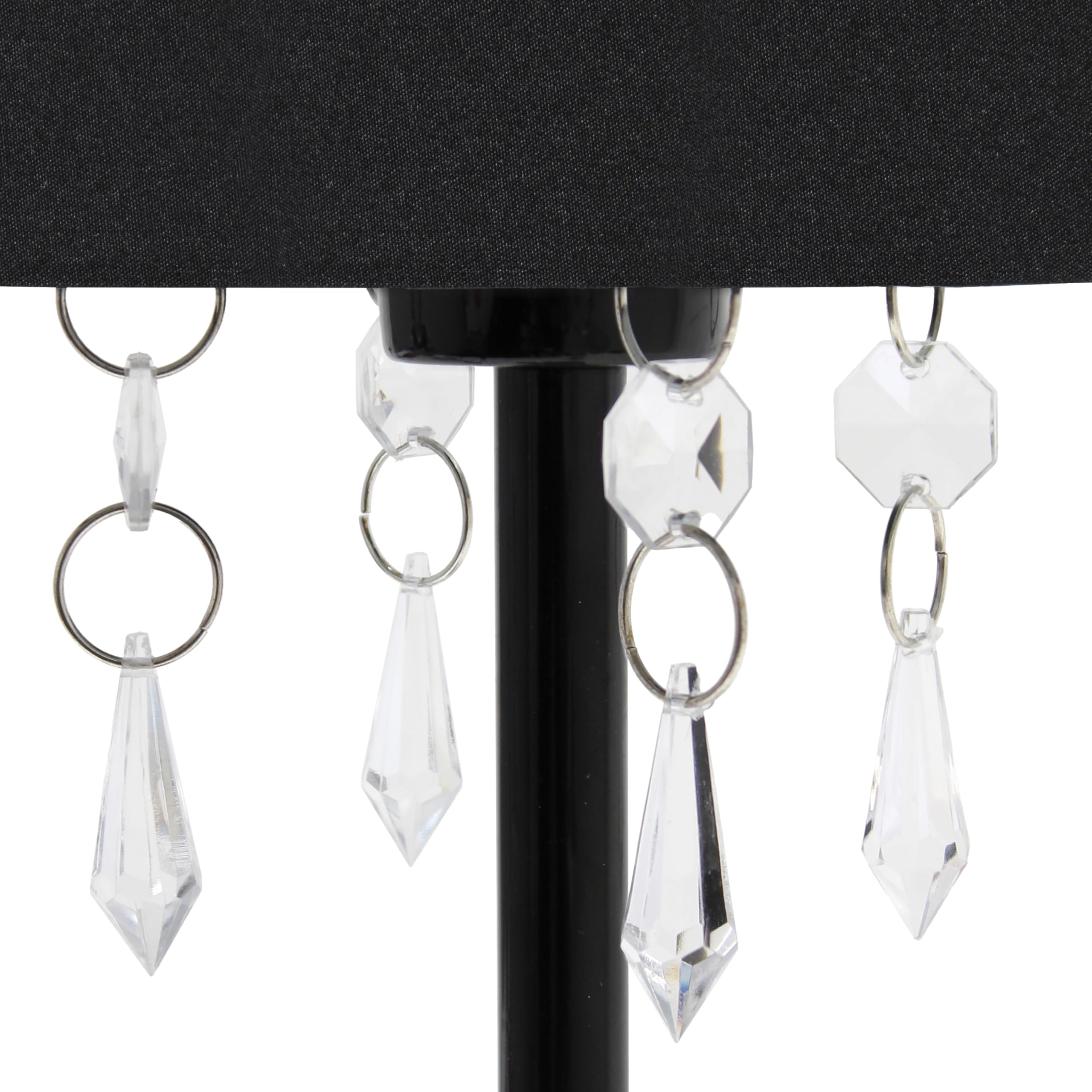 Simple Designs Lt3018-Blk Table Lamp With Fabric Shade And Hanging Acrylic Beads, Black