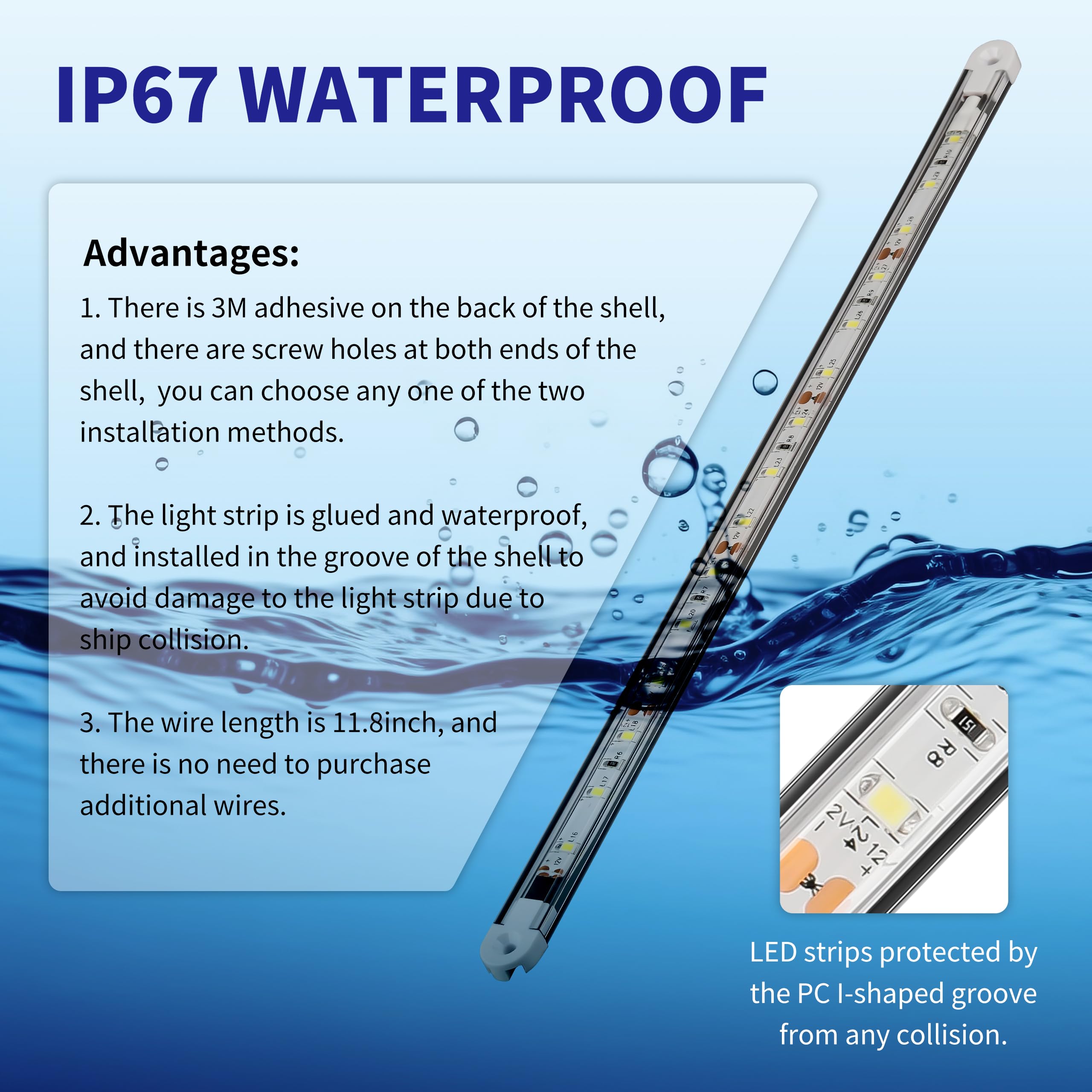 RVZONE LED Boat Interior Lights, Waterproof Strip Lights, 11.8 inch, 2 Pcs, White, Model Boatlight01
