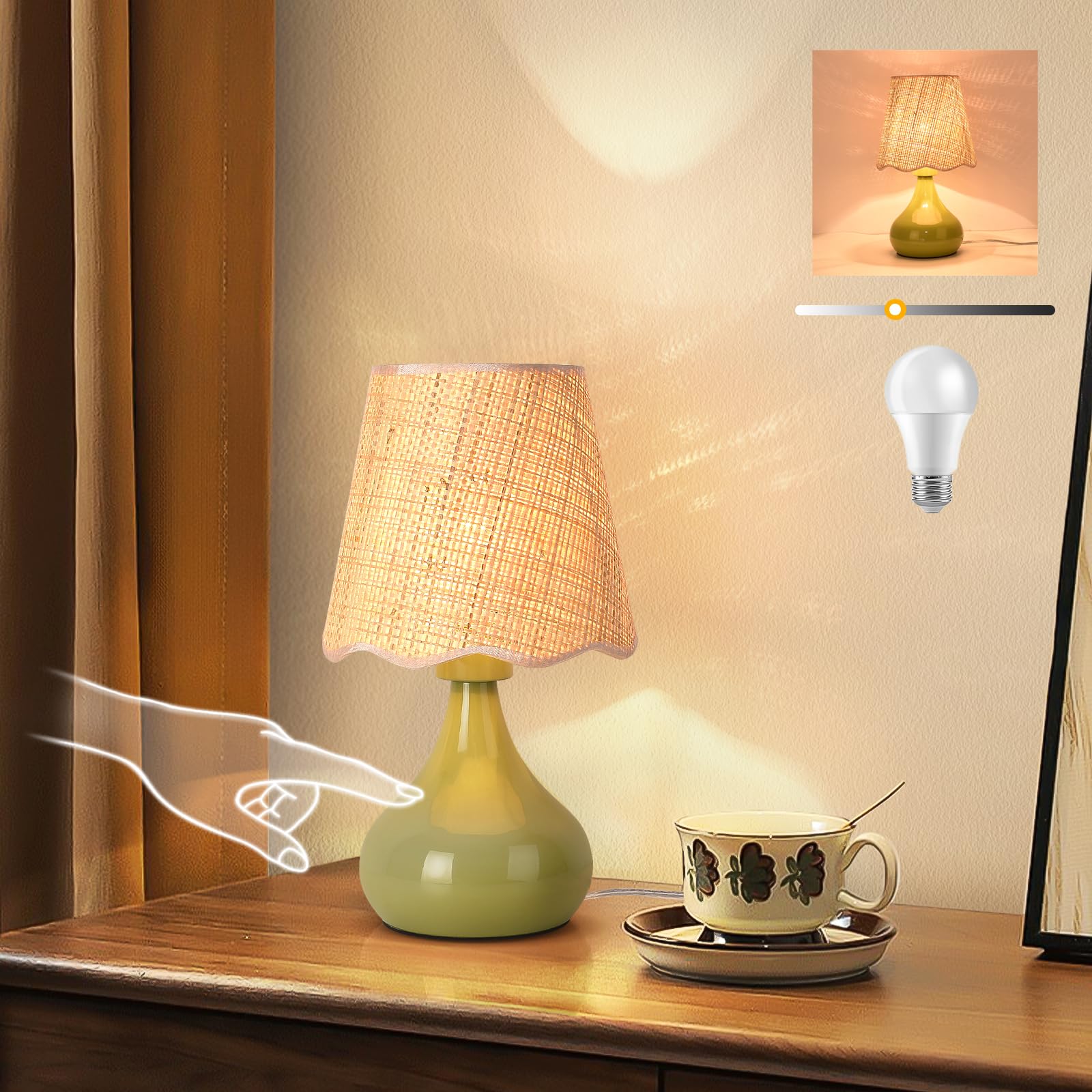 Green Small Touch Control Table Lamp for Bedroom,Green Bedside Lamps for Nightstand,Cute Mini Small Table Lamps for Small Spaces