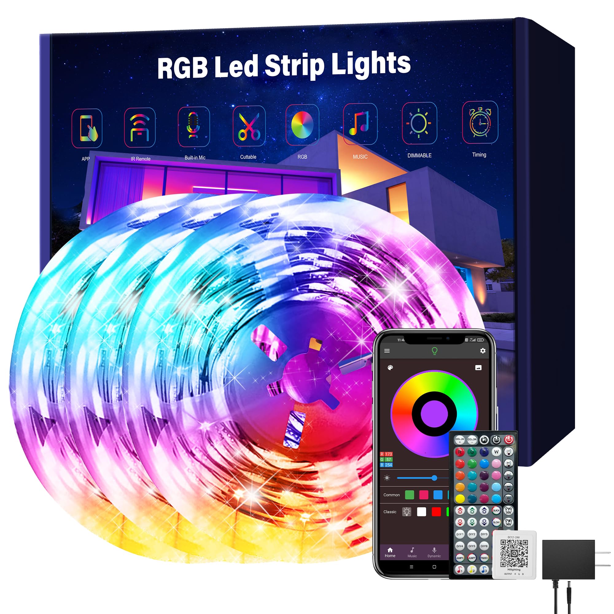 Ledagic Led Lights for Bedroom 300 ft (3 Rolls*100ft) Music Sync RGB Led Strip Lights with Remote App Control, Color Changing Le