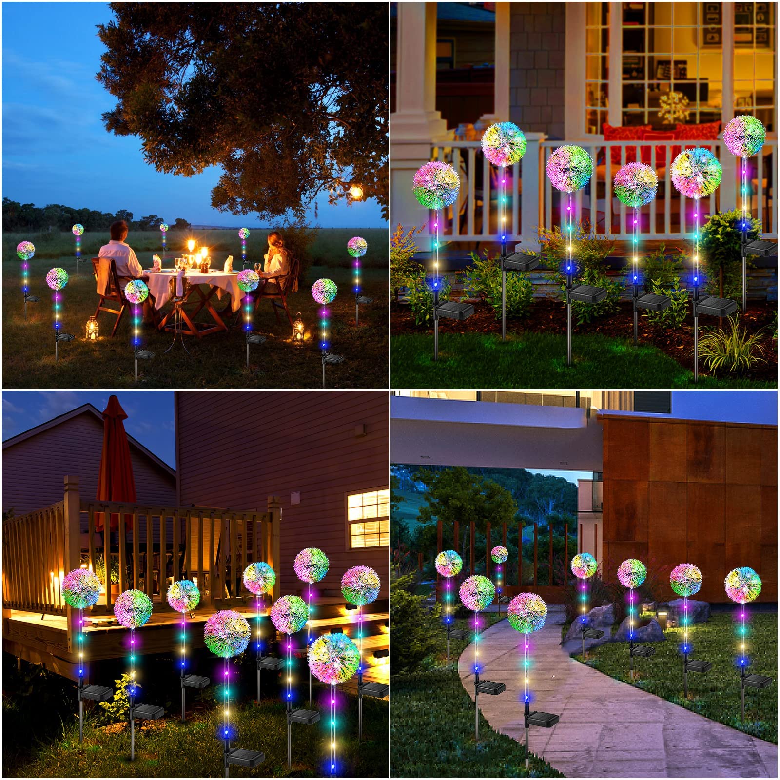 BONLION Solar Dandelion Lights Outdoor - 6 Pack Colorful Waterproof Garden Decor - Model TFL017