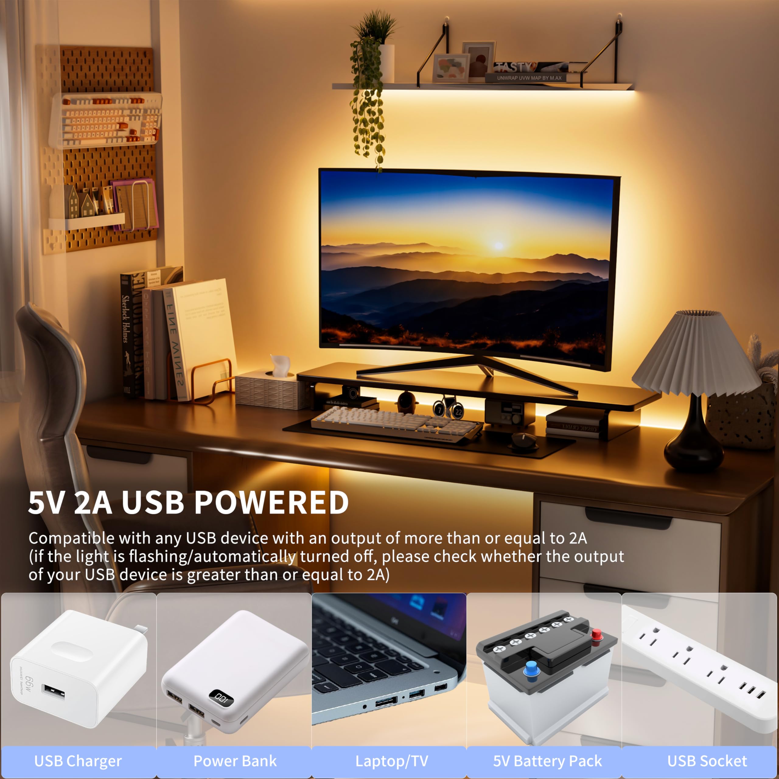 Pautix Usb Cob Led Strip With Motion Sensor,9.84Ft/3M 5V Led Tape Light 2700K Warm White,Cri85+ Super Bright 960Leds,Dimmable Mo