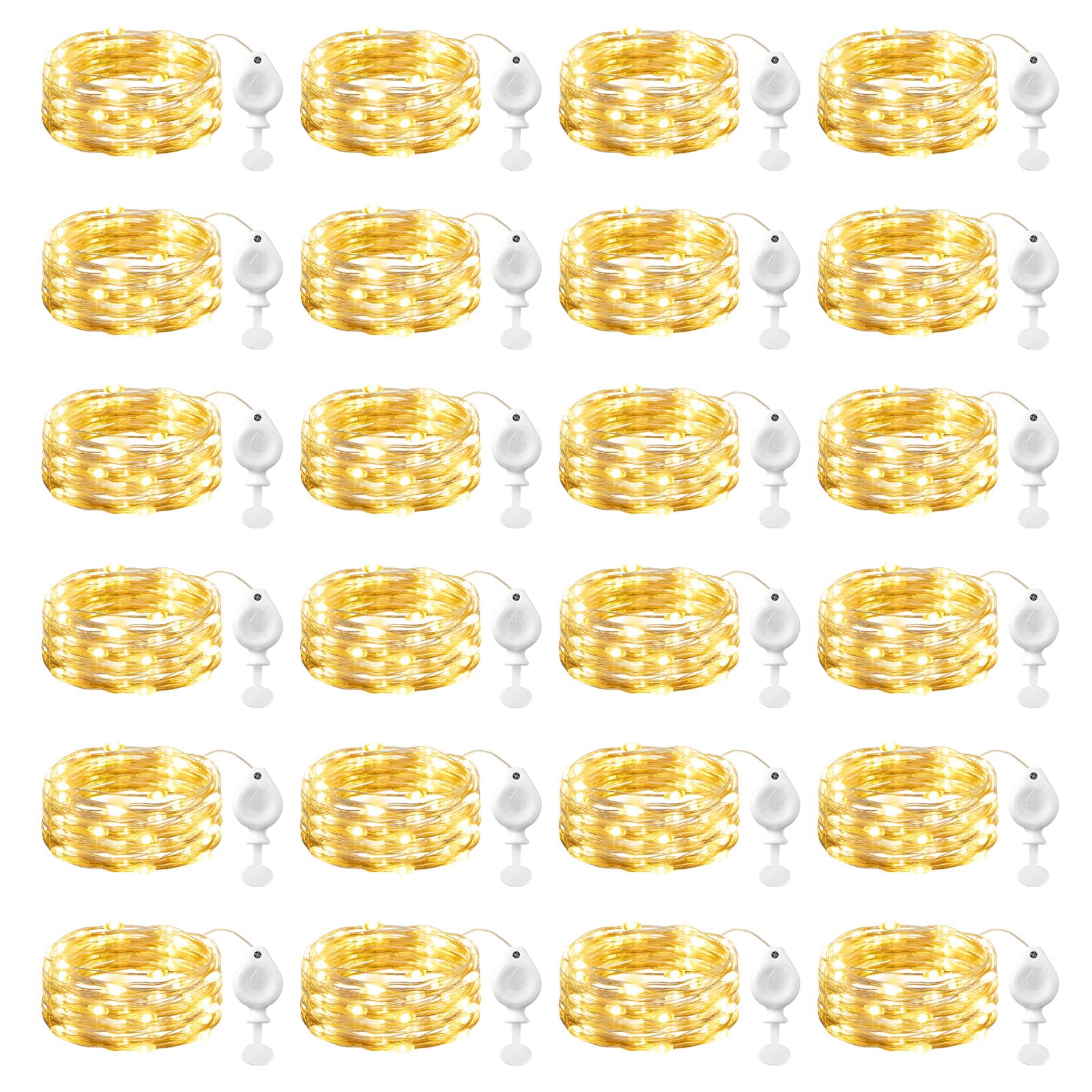 Brightown 24 Pack LED Fairy Lights Battery Operated String Lights  7ft 20LED Waterproof Silver Wire String Lights  Firefly Starry Moon Lights for Mason Jars DIY Christmas Wedding Party Bedroom