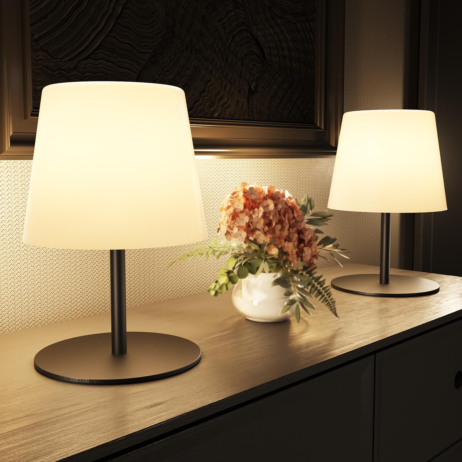 EZVALO Outdoor Cordless Table Lamp, IP65 Waterproof, Dimmable Touch, 2 Pack, Black, ABS Material