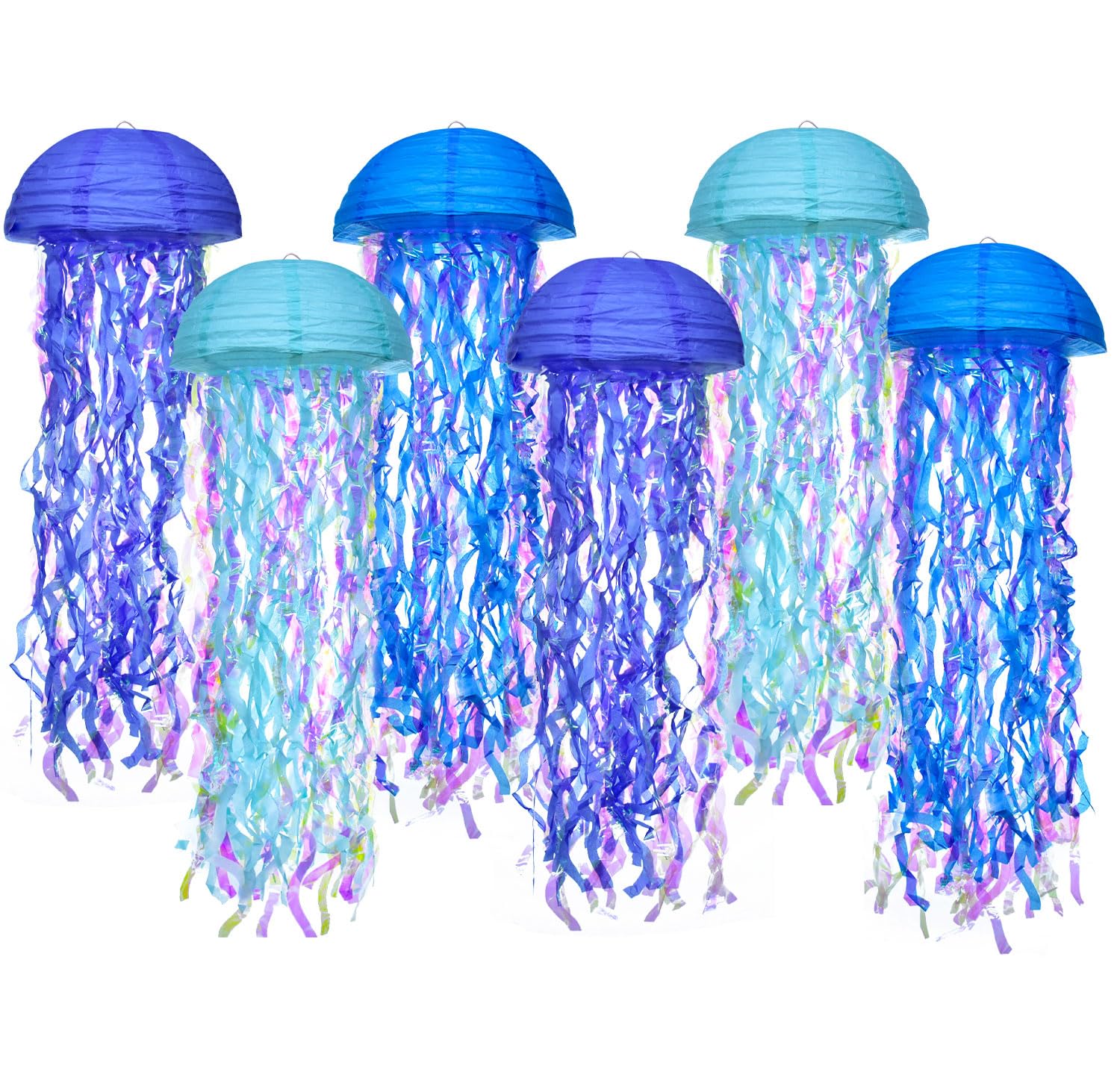 Hanging Jellyfish Paper Lanterns - Hoyechi Gradient Colorful Decor For Mermaid Theme Party, Ocean Birthday, Baby Shower, Nursery, Set Of 6