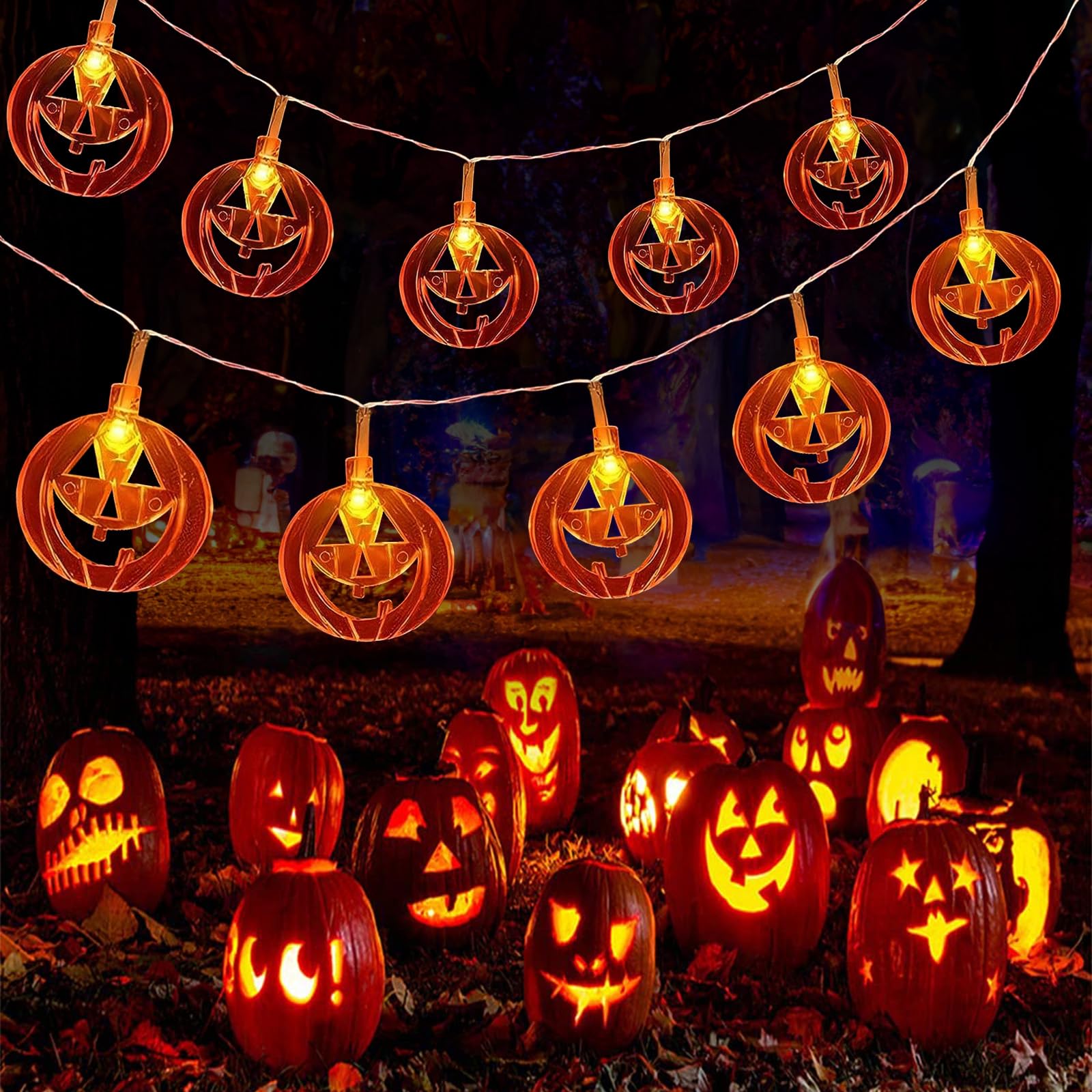ITICdecor Halloween Pumpkin String Lights Battery Operated 15Ft 30 LED Orange Pumpkins Fairy Light Indoor Outdoor for Halloween 