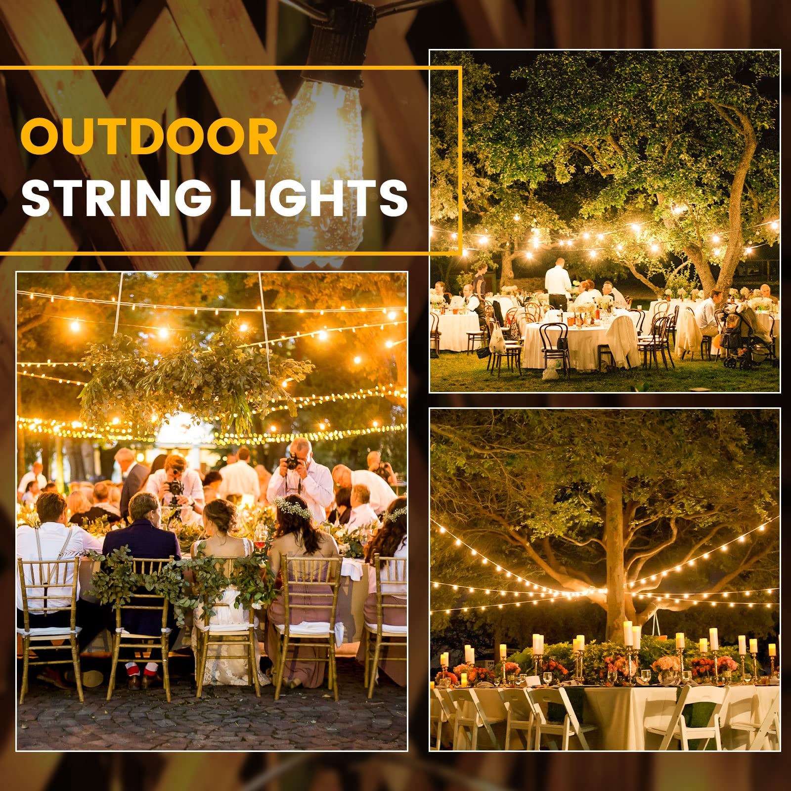 Zuske 25Ft Outdoor String Lights, Led Patio Hanging Lights With 12 Shatterproof Bulbs, Waterproof Etl Listed Bistro Lights For B