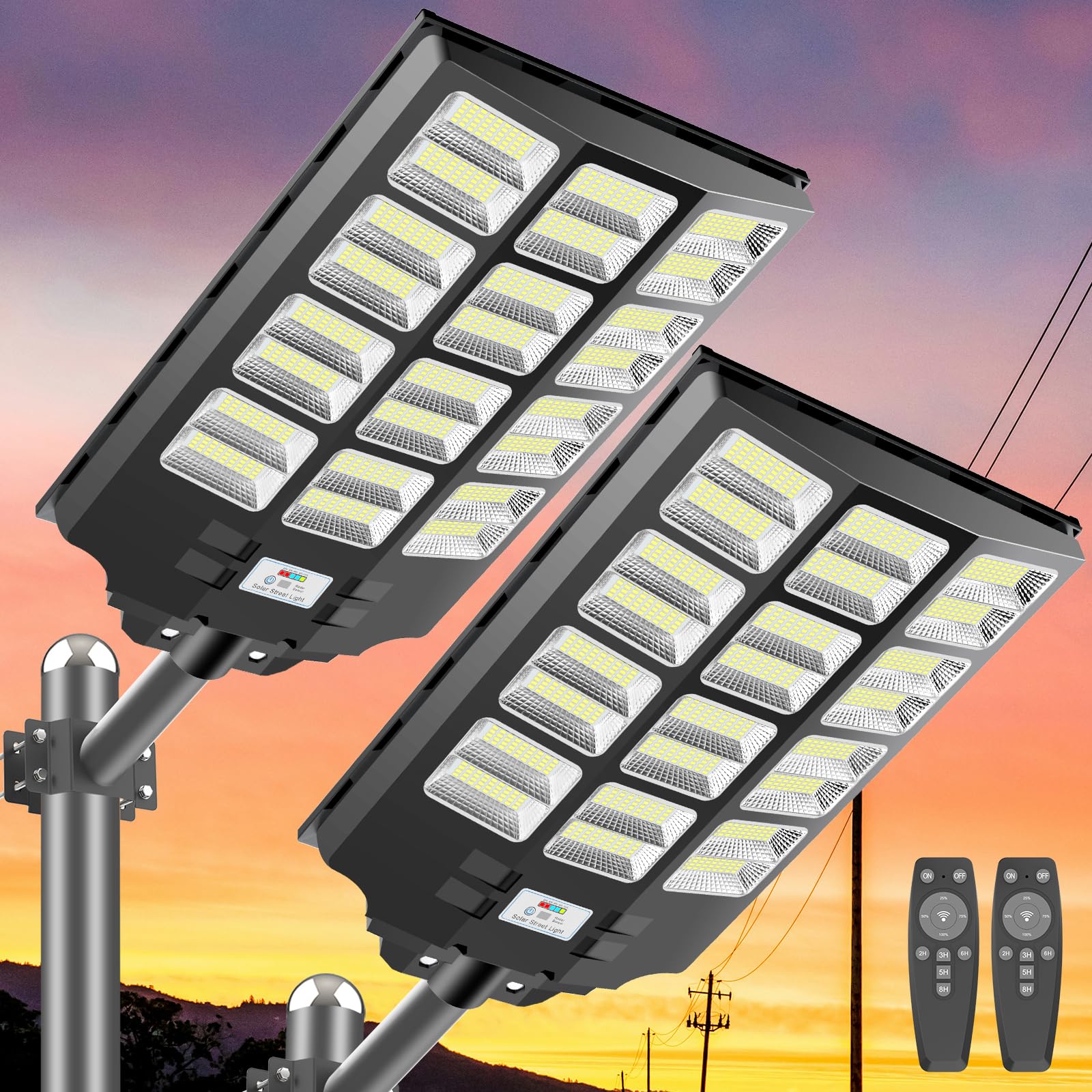 Deepn 2 Pack Solar Lights Outdoor Waterproof 3600W 300000 Lumens Dusk To Dawn Led Solar Flood Light Motion Sensor, Street Lights Solar Powered With Remote Control For Outside, Parking Lot, Backyard