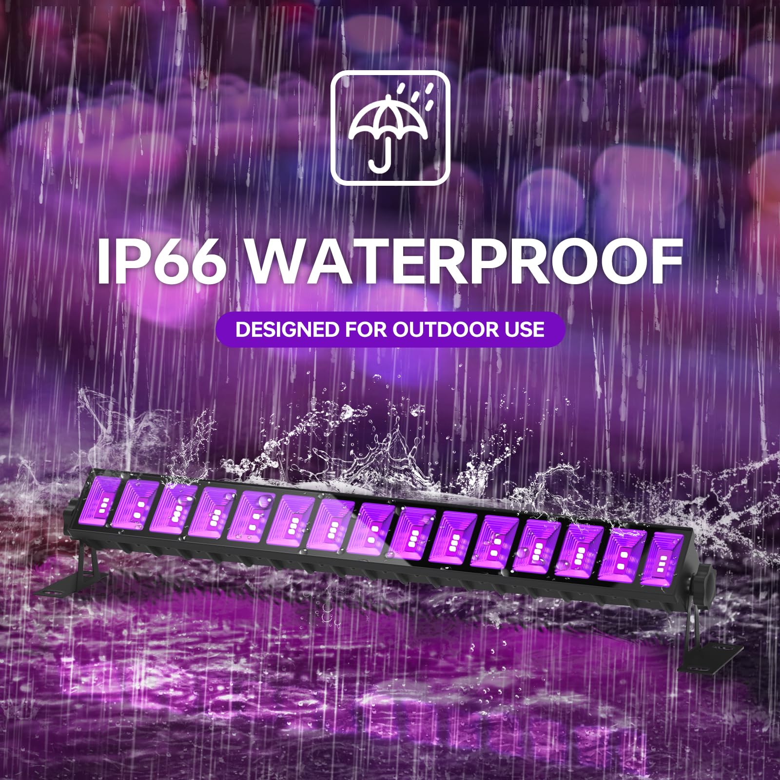 2 Pack Led Black Lights, Blacklight Bars With Plug+Switch+6Ft Cord, Light Up 24X24Ftx2, Ip66 Waterproof Blacklight For Glow Party, Fluorescent Poster, Body Paint, Halloween Decorations, Bedroom, Stage