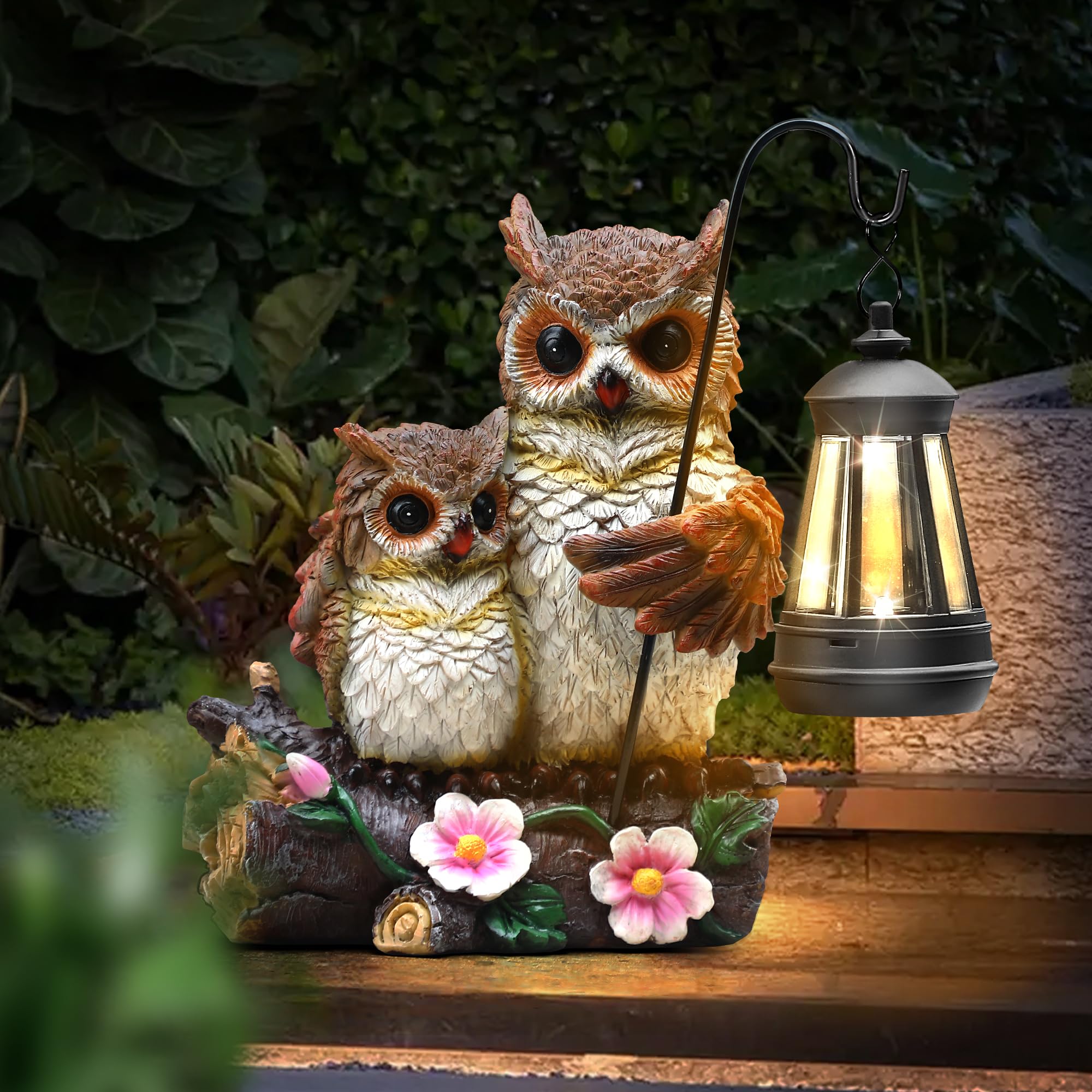 Json Garden Owls Statue - Solar LED Lantern, Small Resin Figurine, OWL Color, Model JS-002, Perfect for Mother's Day Outdoor Decor