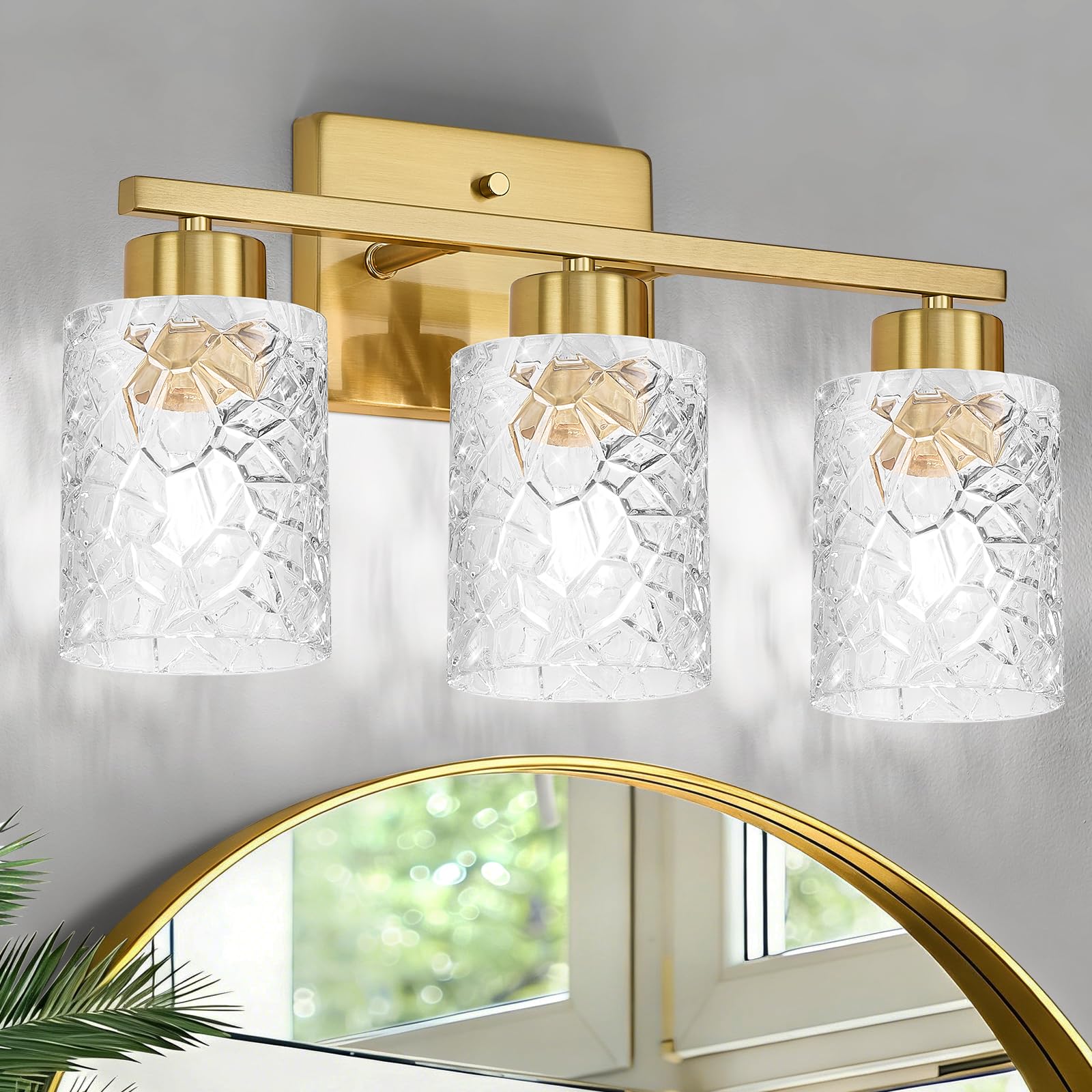 Kvhiiw Brushed Gold Bathroom Light Fixtures, 3-Light Modern Bathroom Vanity Wall Light, Vanity Lights for Mirror, Wall Sconces w