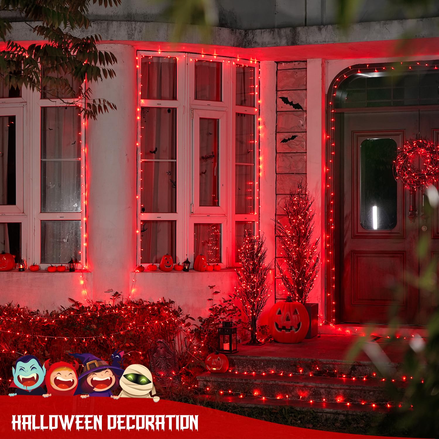 JMEXSUSS 400 LED String Lights, 132ft Red Indoor/Outdoor, 8 Modes, Model EXS-S-0400-R