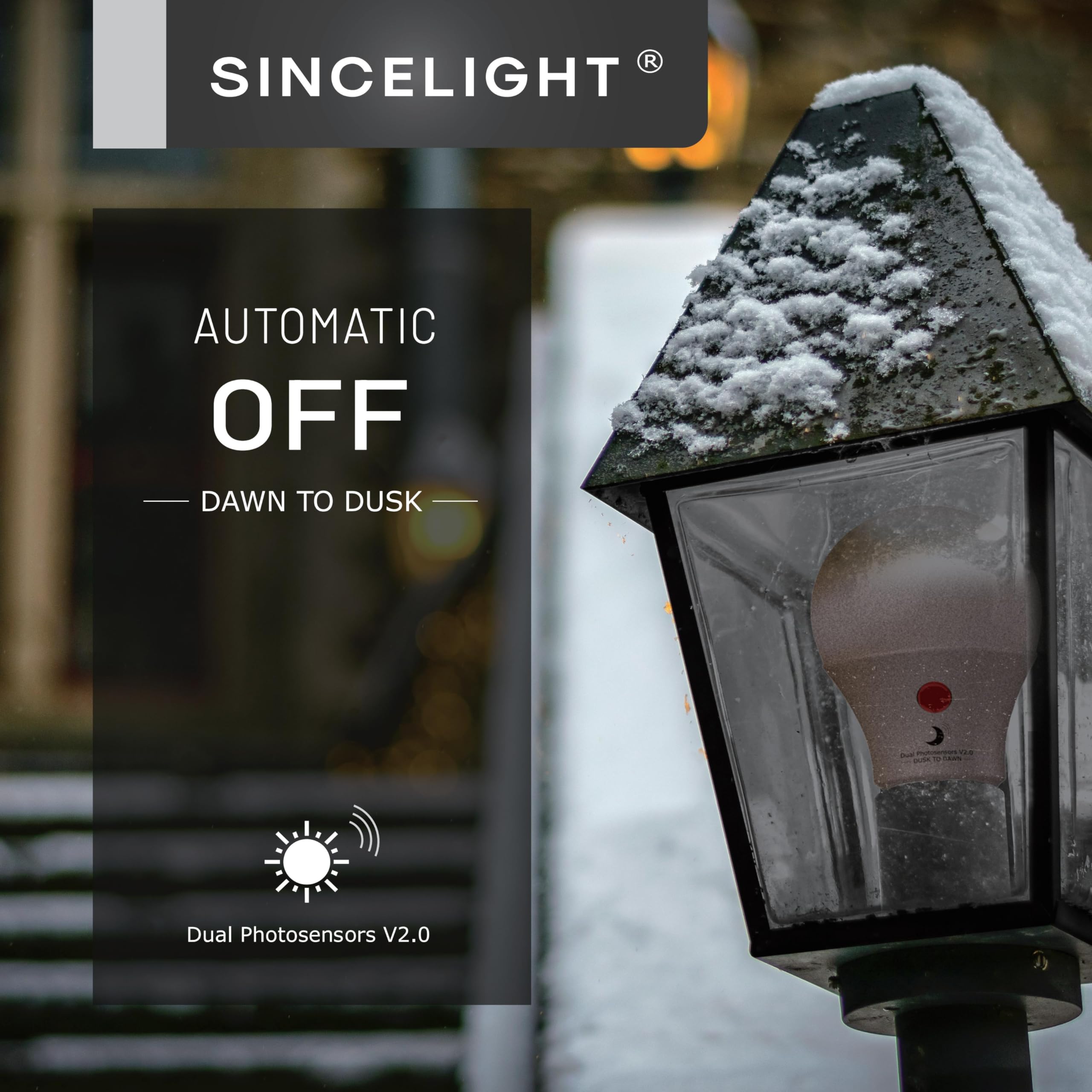 Sincelight Dusk To Dawn Led Bulb, 9W Warm White, Dual Daylight Sensor, E26, 2