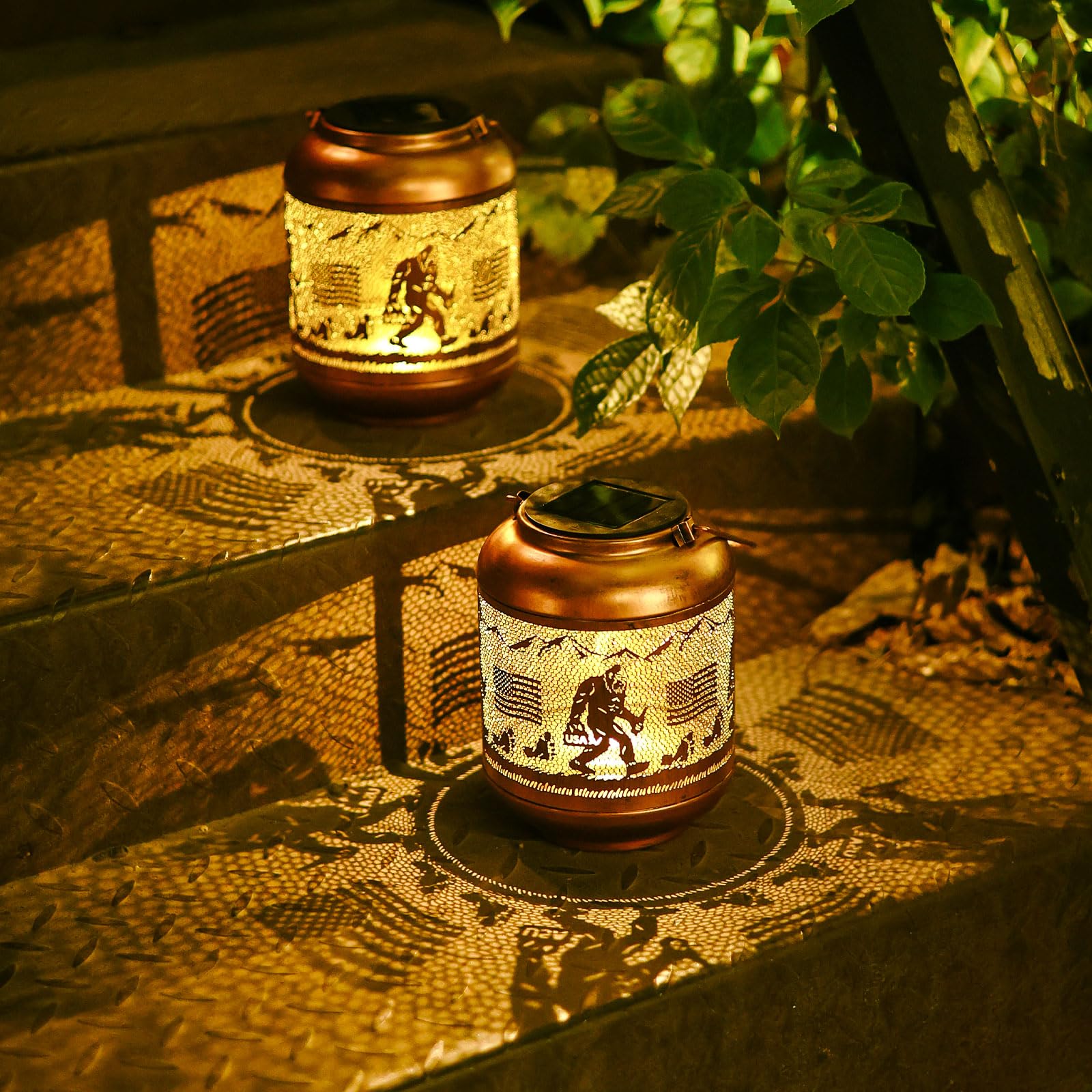 Bigfoot Solar Lanterns Outdoor Waterproof Hanging Solar Lights Big Foot Sasquatch Birthday Gifts For Women Men Metal Decoratives Led Lantern For Patio  Backyard  Porch  Yard  Lawn  Garden Decor