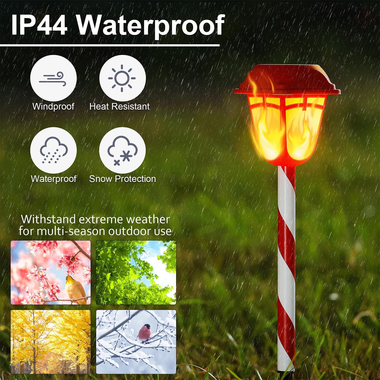 Dynaming 9 Pack Solar Flame Torch Lights, Flickering Flame Christmas Pathway Markers, Auto On/Off Candy Cane Lights For Xmas Pat