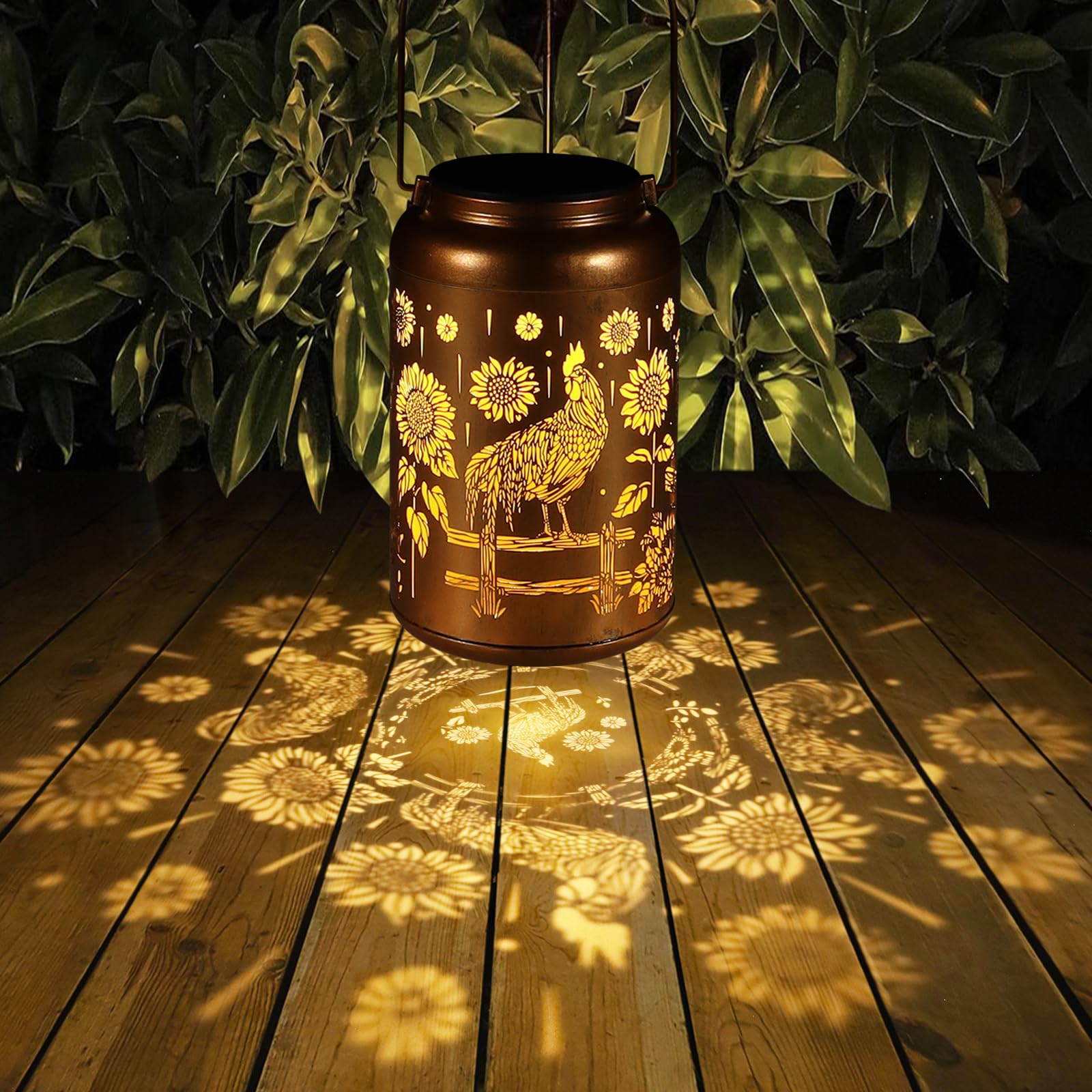 Tepaken Solar Lantern Hummingbird Garden Decor, Waterproof Hanging Lights for Outdoor, Gold, Model T-DL-109