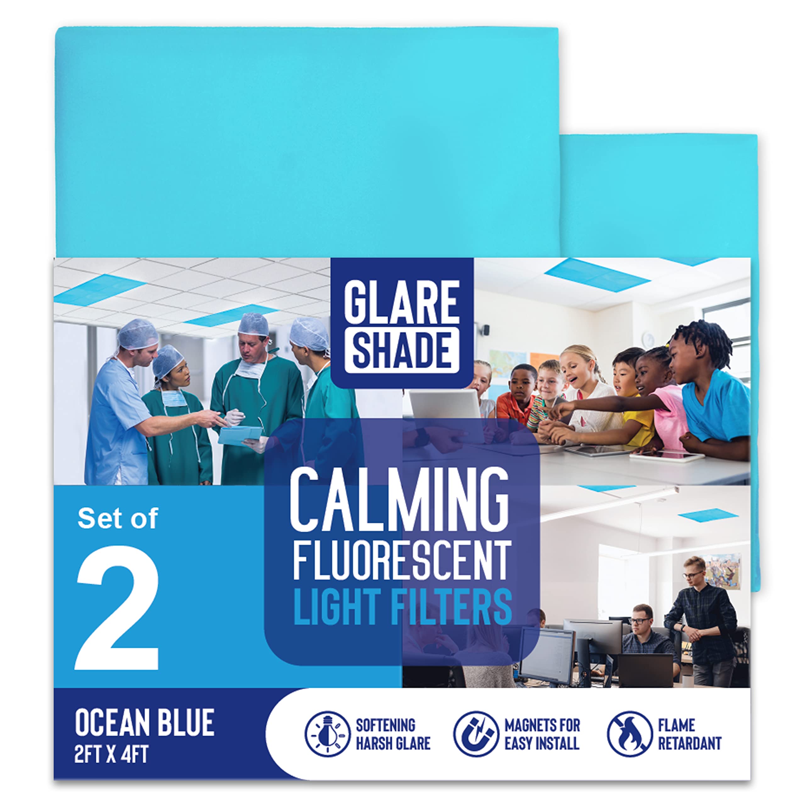 GlareShade Fluorescent Light Covers for Classroom or Office | Magnetic Fluorescent Light Covers for Ceiling Lights Provide Relie