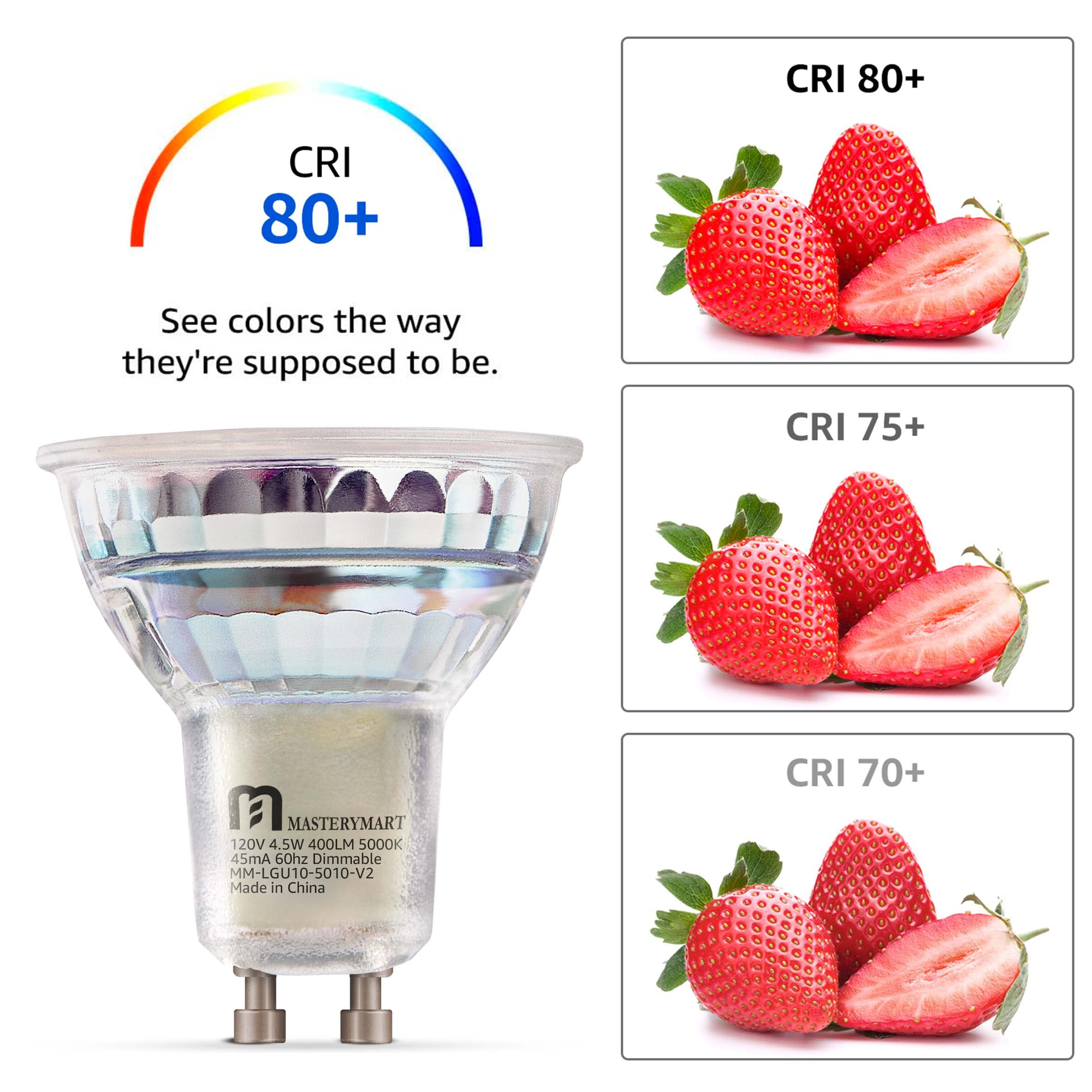 MASTERY MART GU10 LED Light Bulbs, 24 Pack, 4.5W, 5000K Daylight White, 400lm, Energy Saver for Track Lighting, Model MM