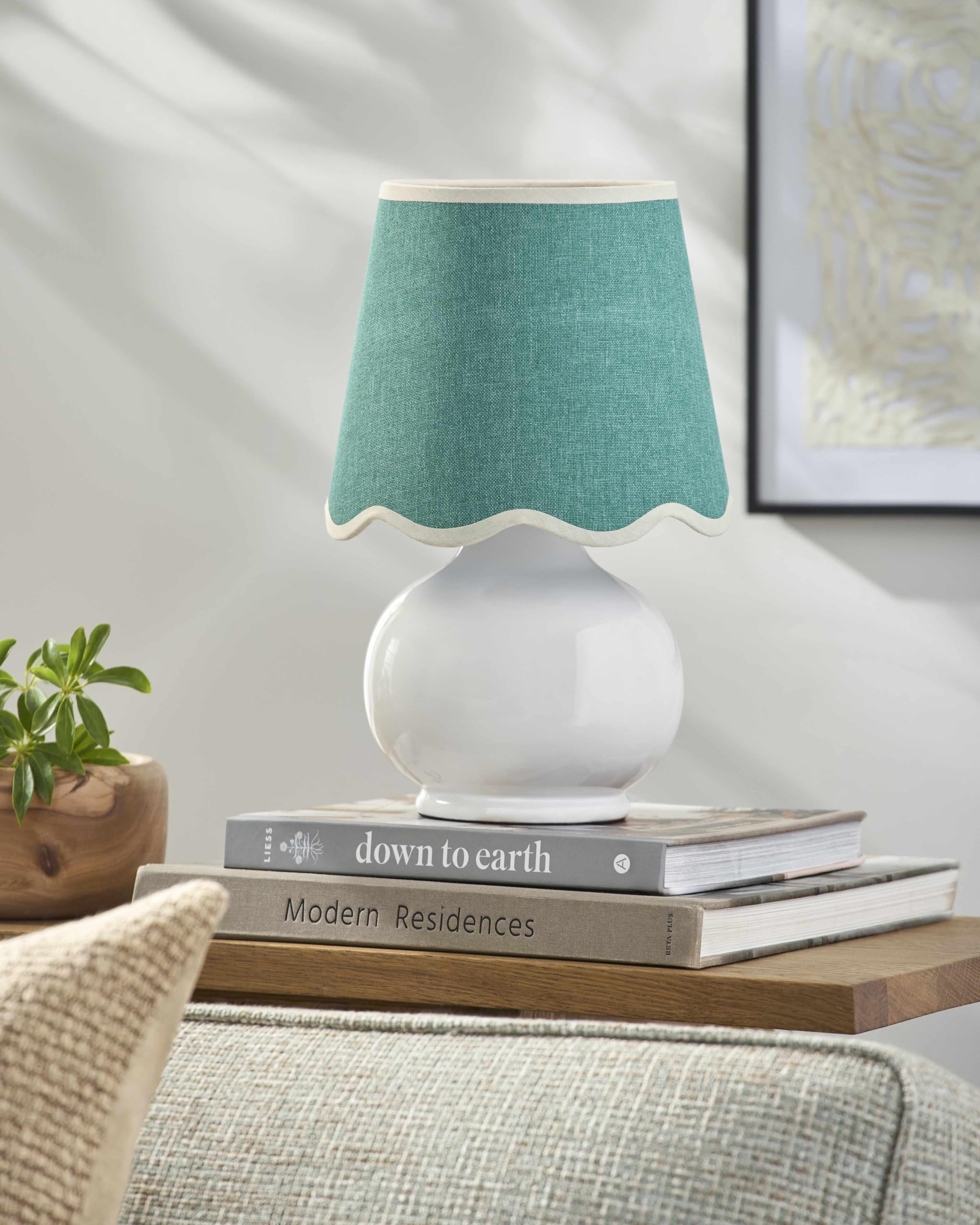 Boutiquerugs Theisseil Boho Ceramic Bedside Table Lamp For Bedroom Nightstand And Living Room - Shade Cotton - White, Teal, Gree