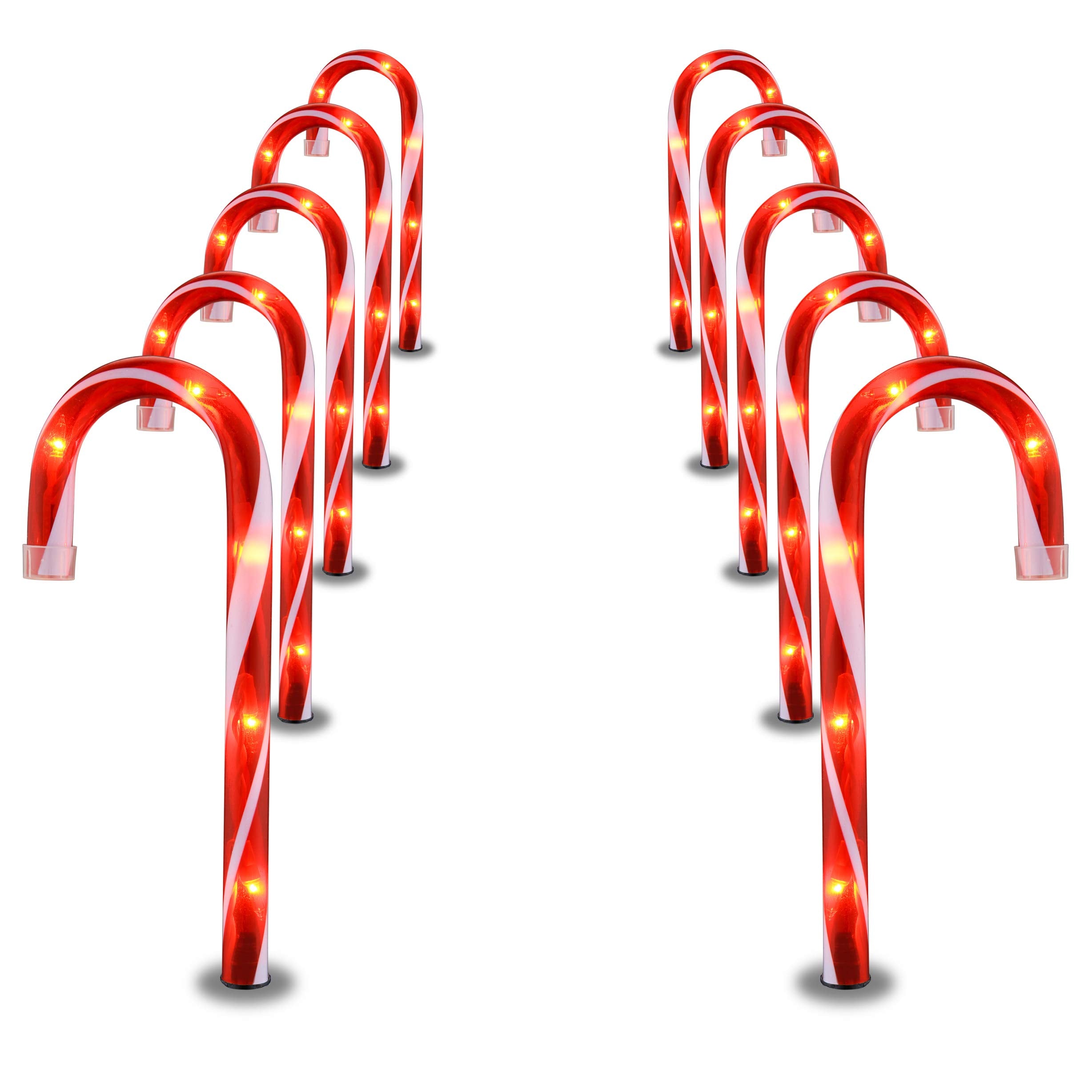 Candy Cane Lights - 10 Pack Candy Cane Pathway Lights, 10 Christmas Candy Cane Light Red, Outdoor Candy Cane Christmas Decor for