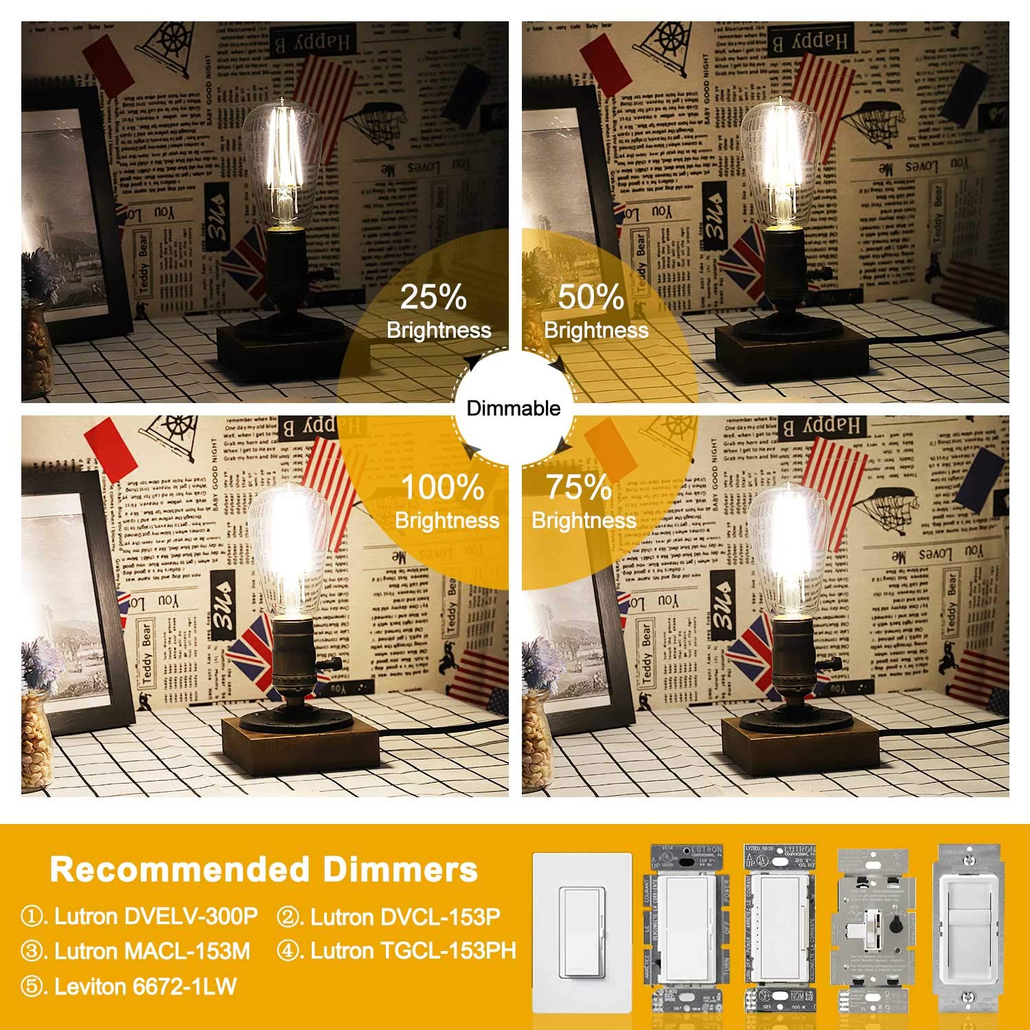 Crlight 8W Dimmable Led Edison Bulb, 80W Equivalent, Soft White 3200K, 6 Pack