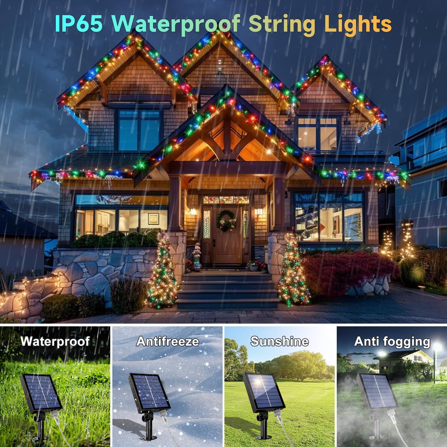 Electight Solar Smart Fairy Lights 49Ft/15M [App & Remote Control], 150 Leds Rgb-Ic String Lights, 99+ Modes & Music/Voice Sync