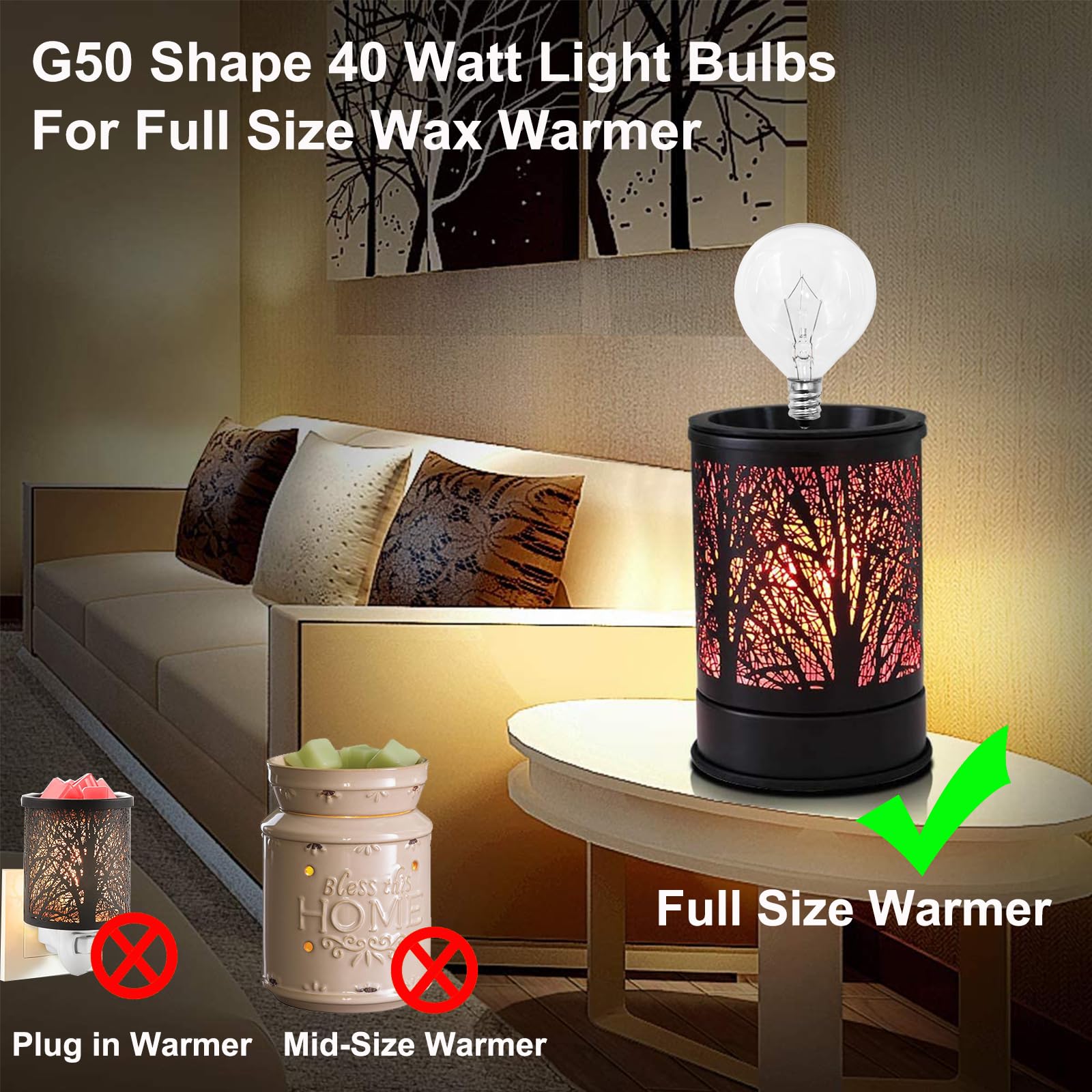 40 Watt E12 Candelabra Base Round Bulbs,G50 Light Bulbs For Full Size Scentsy Warmer,Ceiling Fans With Lights,Chandelier,Decorat