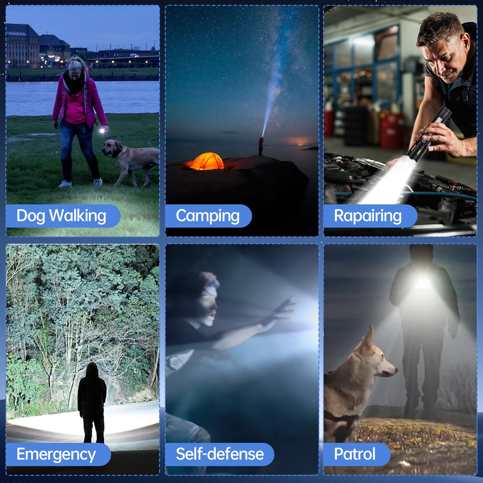 Sogidon High Lumens Rechargeable Flashlights 2 Pack, LED Handheld, USB Charging, 5 Light Modes, Zoomable, Black