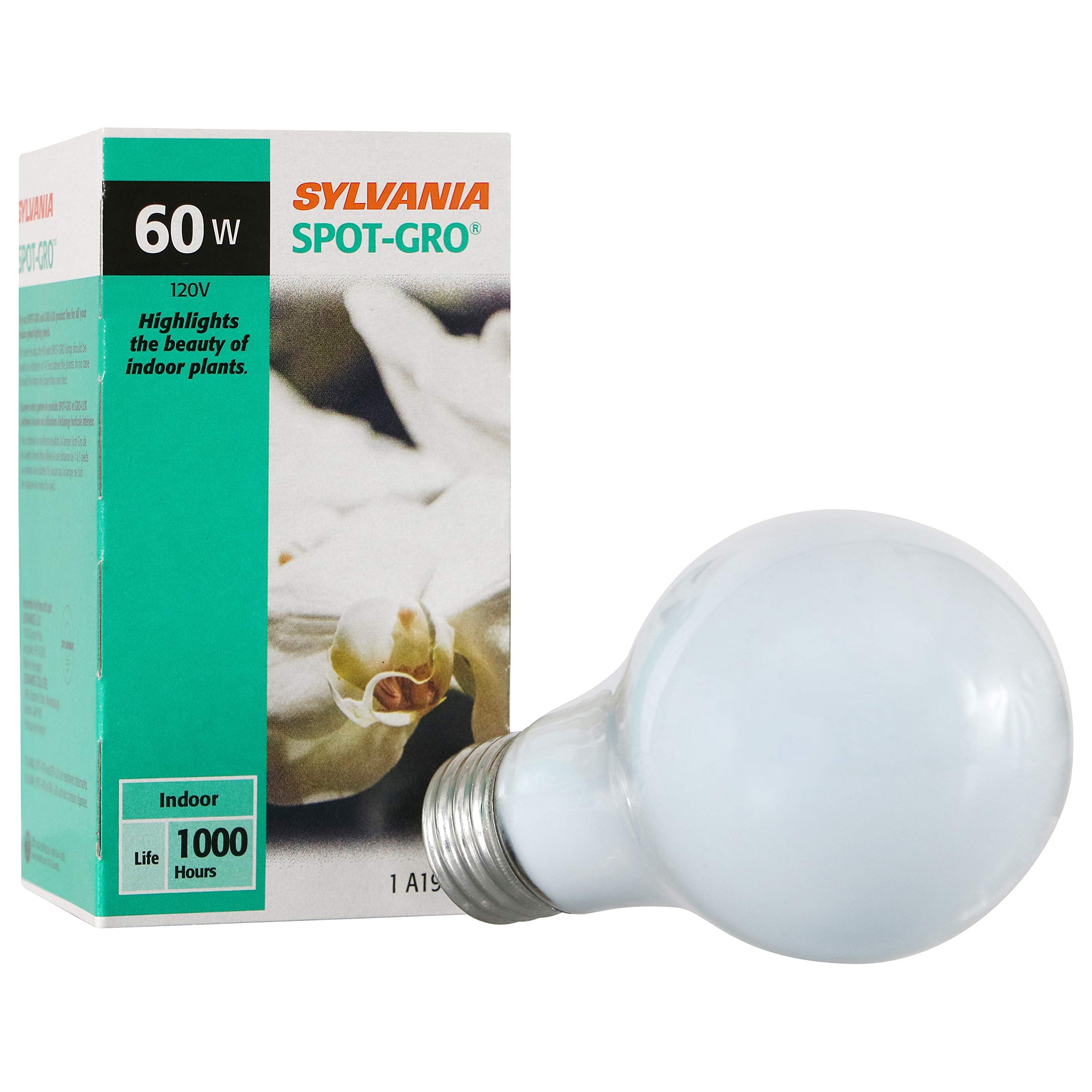 Sylvania Incandescent Spot-GRO 60W Grow Light Bulb  A19  Dimmable  705 Lumens  Frosted  2850K  Soft White - 1 Pack (12280)