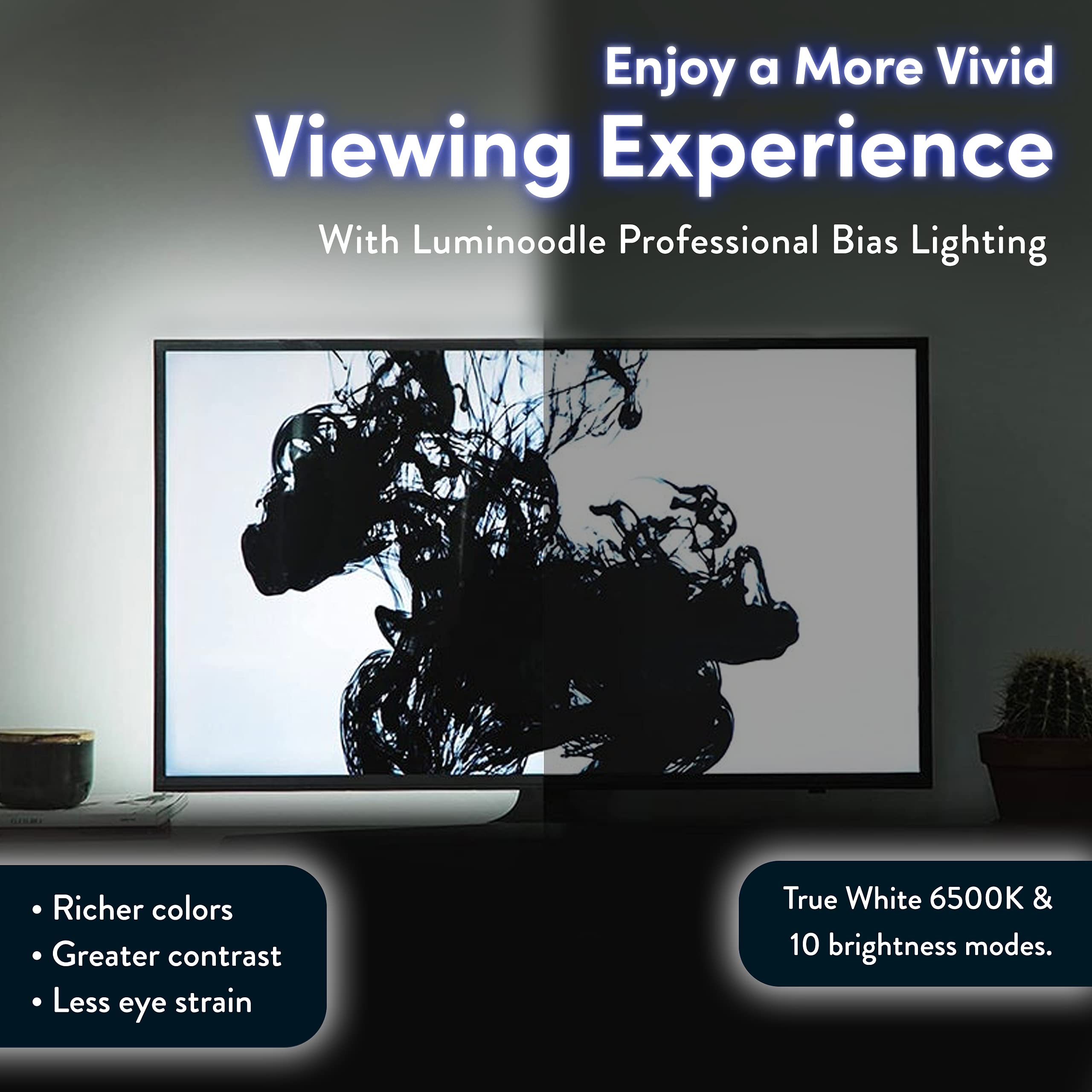 Luminoodle Usb Bias Lighting - Led Tv Backlight Strip - Ambient Home Theater Light, Tv Accent Lighting To Reduce Eye Strain, Imp