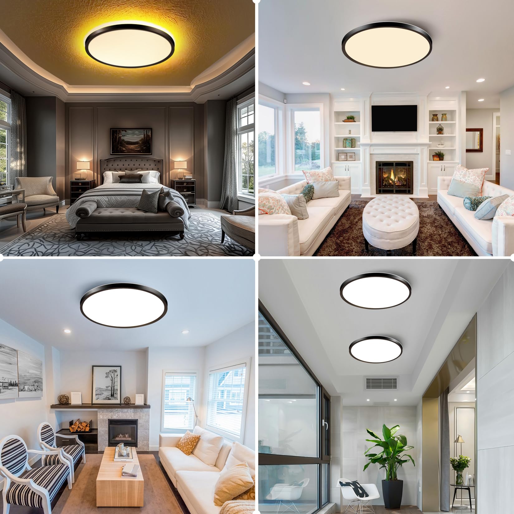 Mille Lucciole Led Flush Mount Ceiling Light Fixture With Remote Control Night Lights, Dimmable Ceiling Lights Black 12 Inch 30W