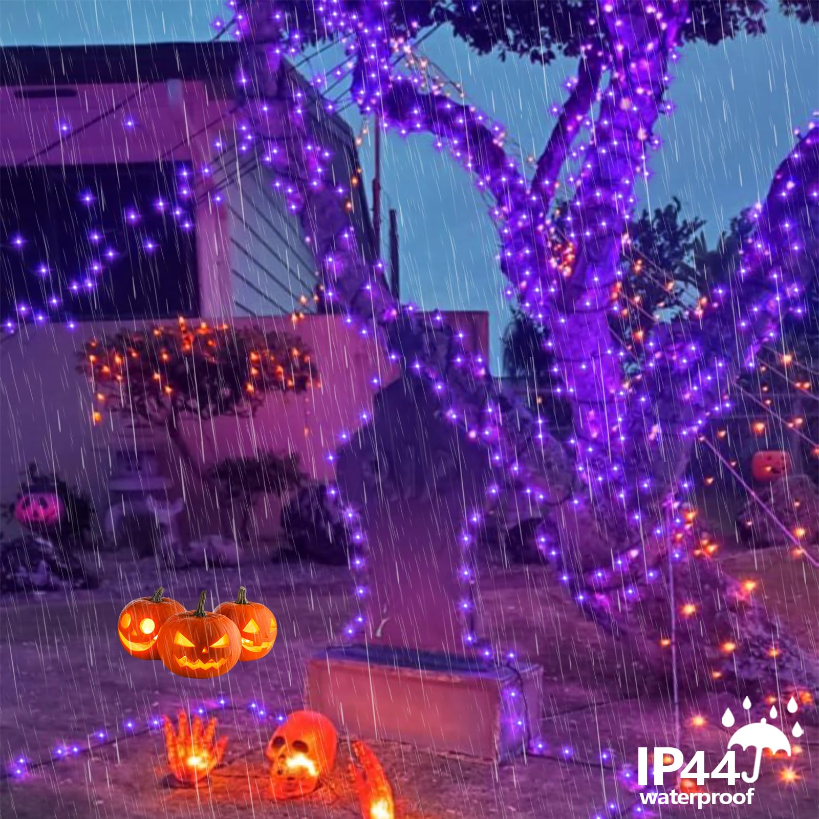 Qitong Purple Solar String Lights, 2 Pack Each 66Ft 200 Led Halloween Lights Outdoor Waterproof, 8 Modes Green Wire Christmas Tw