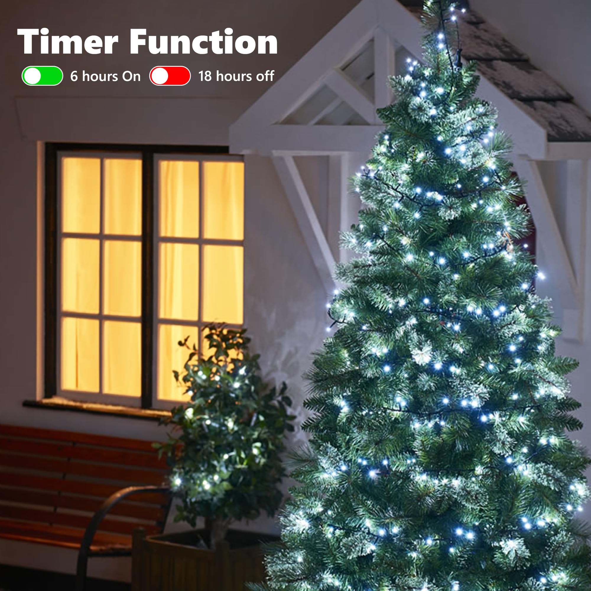 Lomotech Battery Operated Christmas Lights - 200 LED String Lights, 66ft, 8 Modes, Waterproof, White, 4 Pack