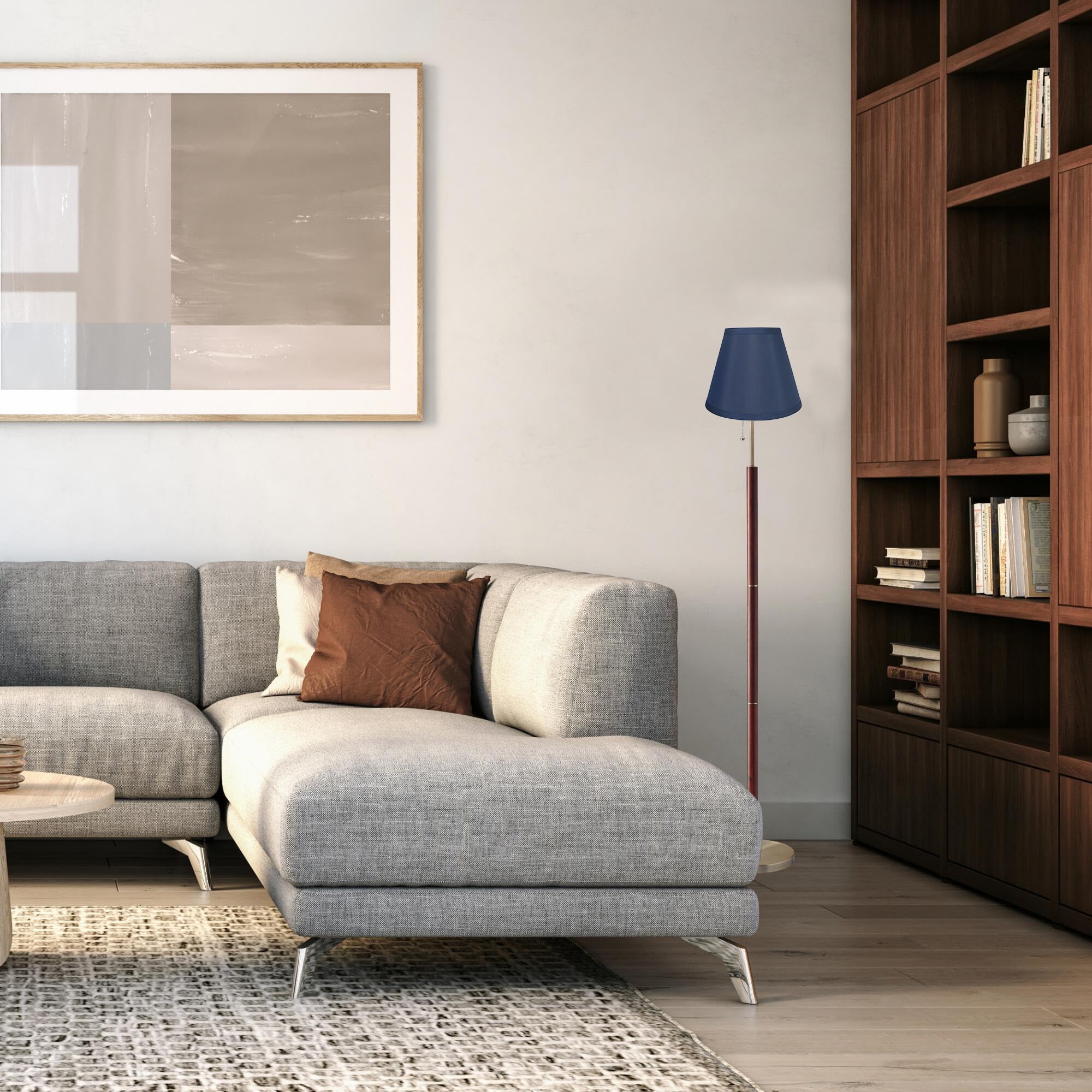 Urbanest Coolie Hardback Lampshade, Faux Silk, 5-Inch By 9-Inch By 7-Inch, Navy Blue, Spider Washer Fitter