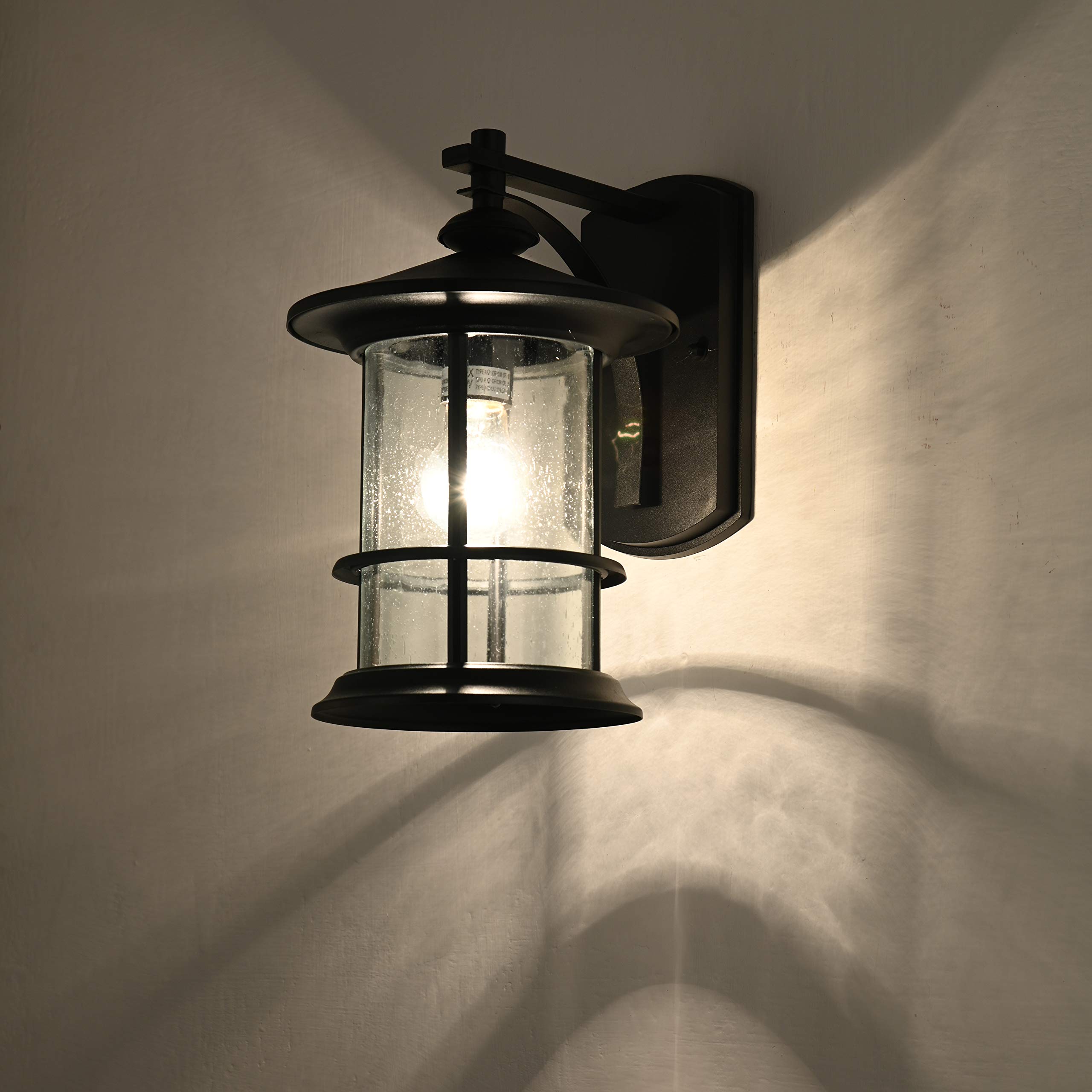 Micsiu Black Outdoor Wall Sconce 2 Pack, Waterproof Metal Fixtures With Clear Seedy Glass, 10 Height For Porch, Patio, Backyard