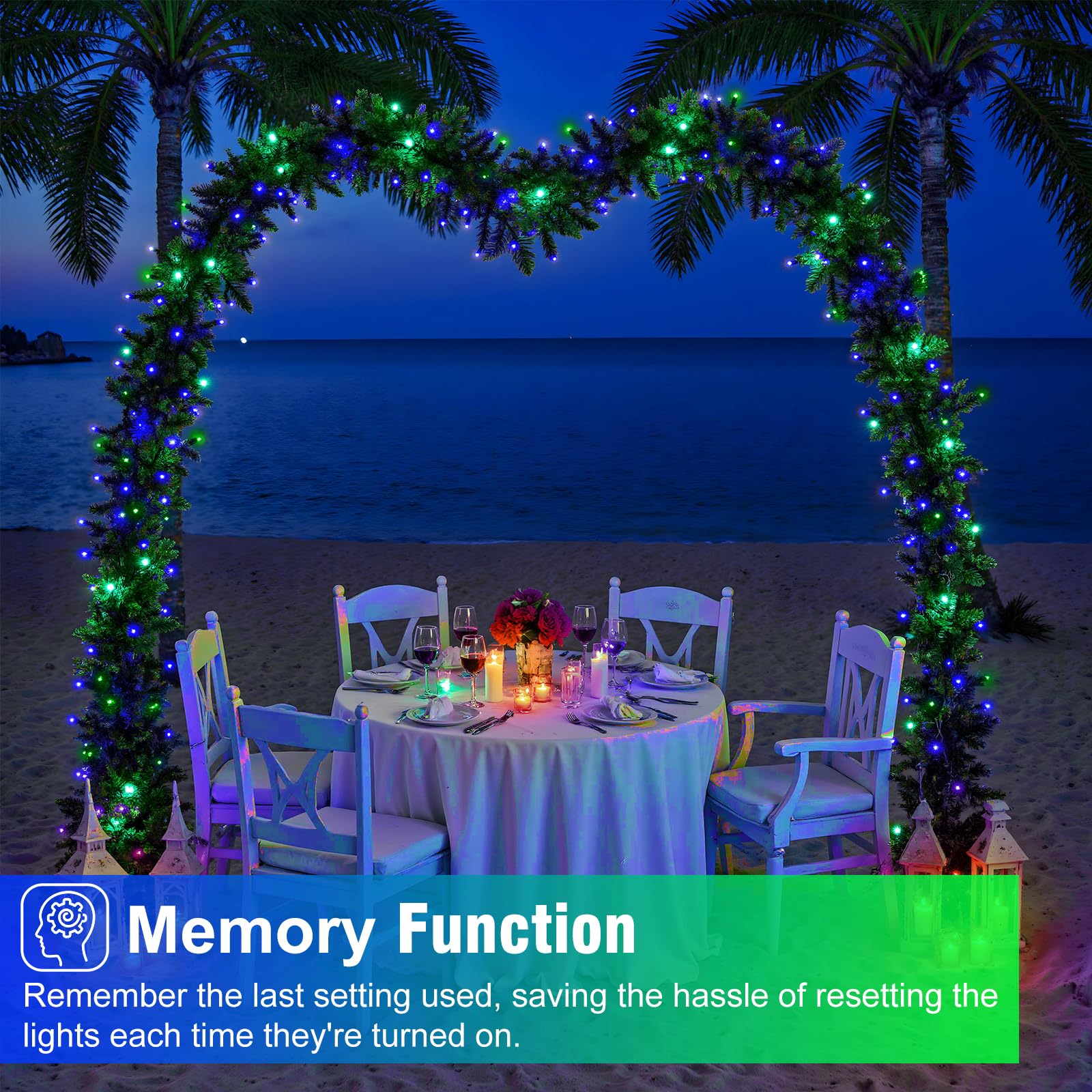 Christmas Lights Outdoor  66Ft 200 Led Christmas Tree Lights With 8 Modes Waterproof  Plug In Connectable String Twinkle Light Green Wire For Tree Patio Party Decorations  Blue Green