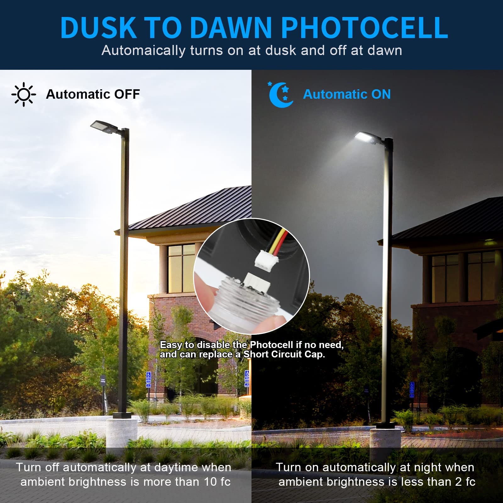 AKK 150W LED Parking Lot Light, 21000LM, Adjustable Arm Mount, 5000K, Aluminum, ETL Listed, Dusk to Dawn Photocell