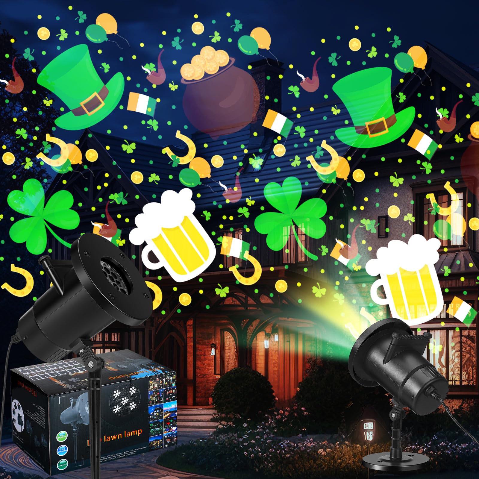 Lingvee Holiday Projector Light - LED Waterproof Decorative Lamp, 1 Film (4 Styles), Black Body