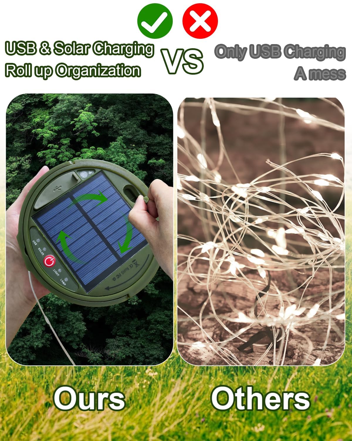 SWEALEER Camping String Lights, 39Ft Solar & USB Rechargeable, Green, IP44 Waterproof, Remote Control, 5 Lighting Modes