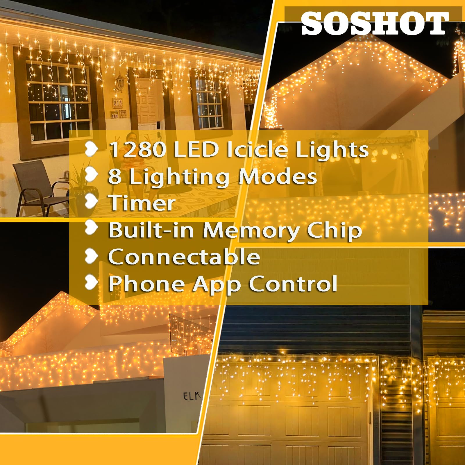 Soshot Christmas String Lights Outdoor - 99Ft/30M 1280 Led 8 Modes With Remote Control And App Waterproof Christmas Lights For P