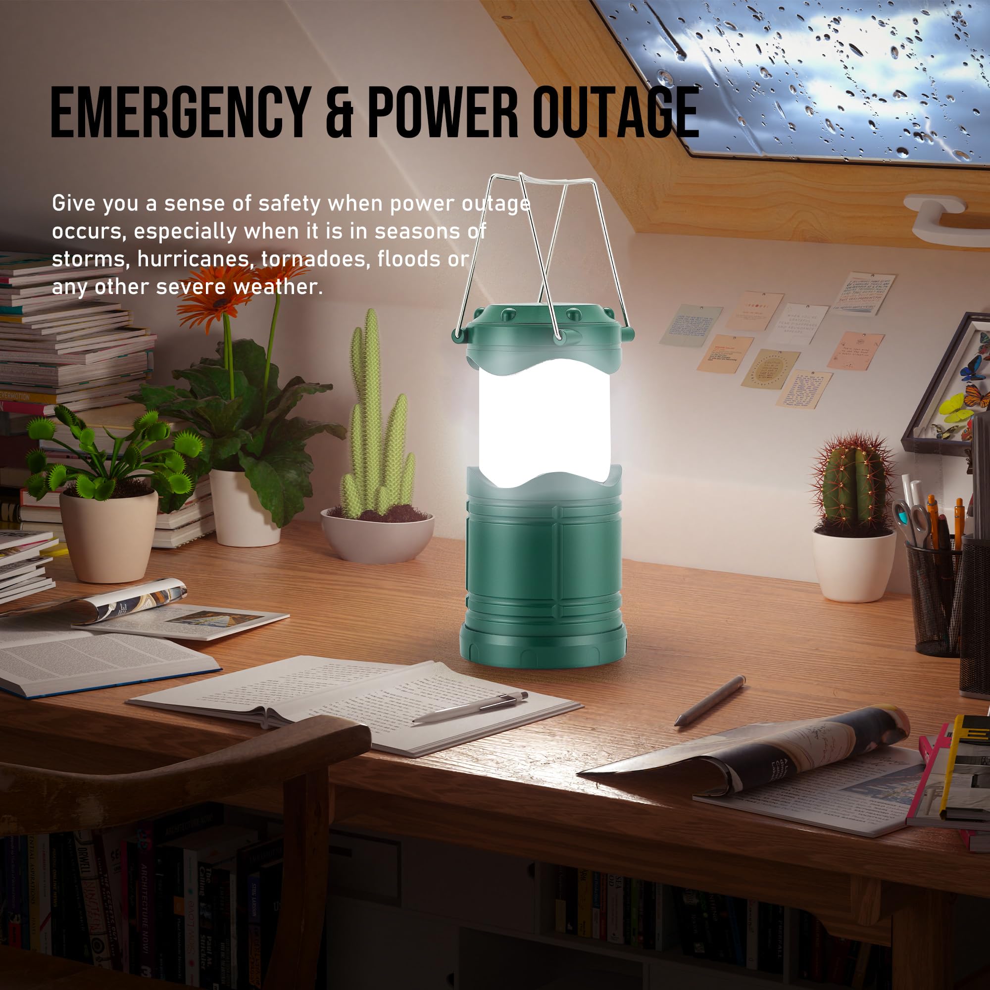 Lichamp LED Camping Lantern, 4 Pack Portable Light, Battery Powered, Collapsible, Model B4C5, Colors: Blue, Dark Green, Gold, Black
