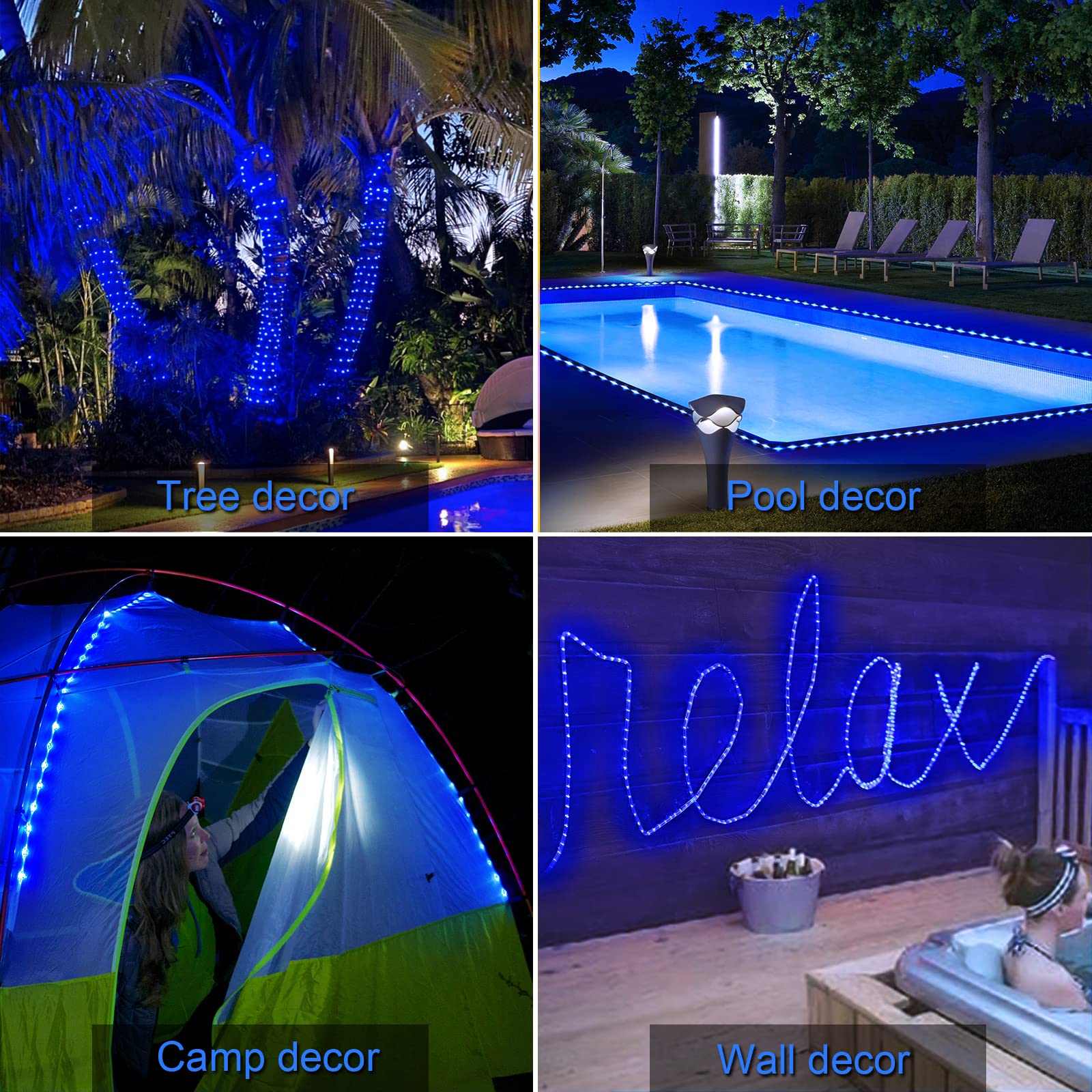 JMEXSUSS Solar Rope Lights, 120 LED, 39.4ft, Waterproof, 8 Modes, Outdoor Fairy Lights for Garden, Fence, Patio, Pool, Blue