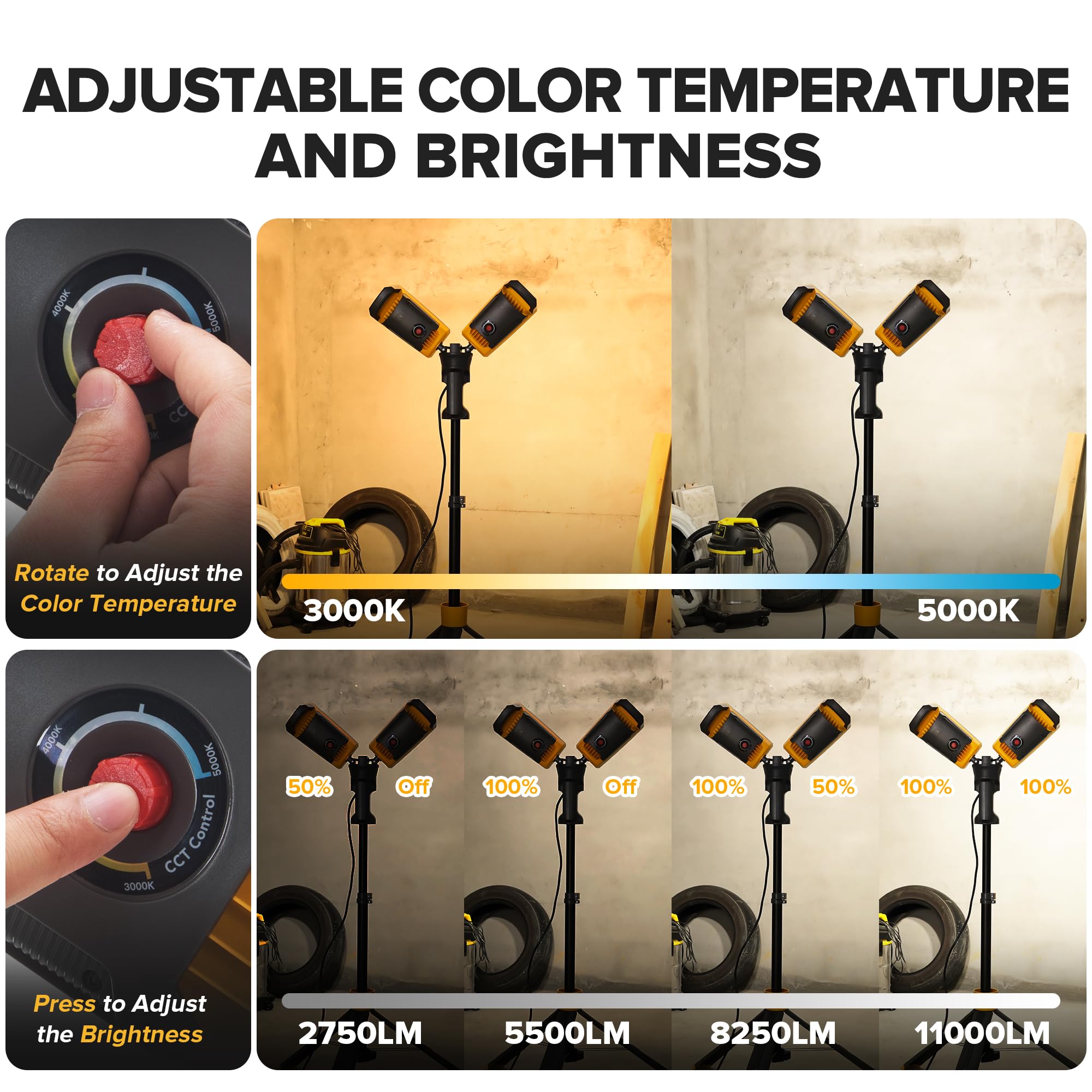 LUTEC Peri 6290L 5000 Lumen 38 Watt Dual-Head LED Work Light with Telescoping Tripod, Work Light with Stand Rotating Waterproof