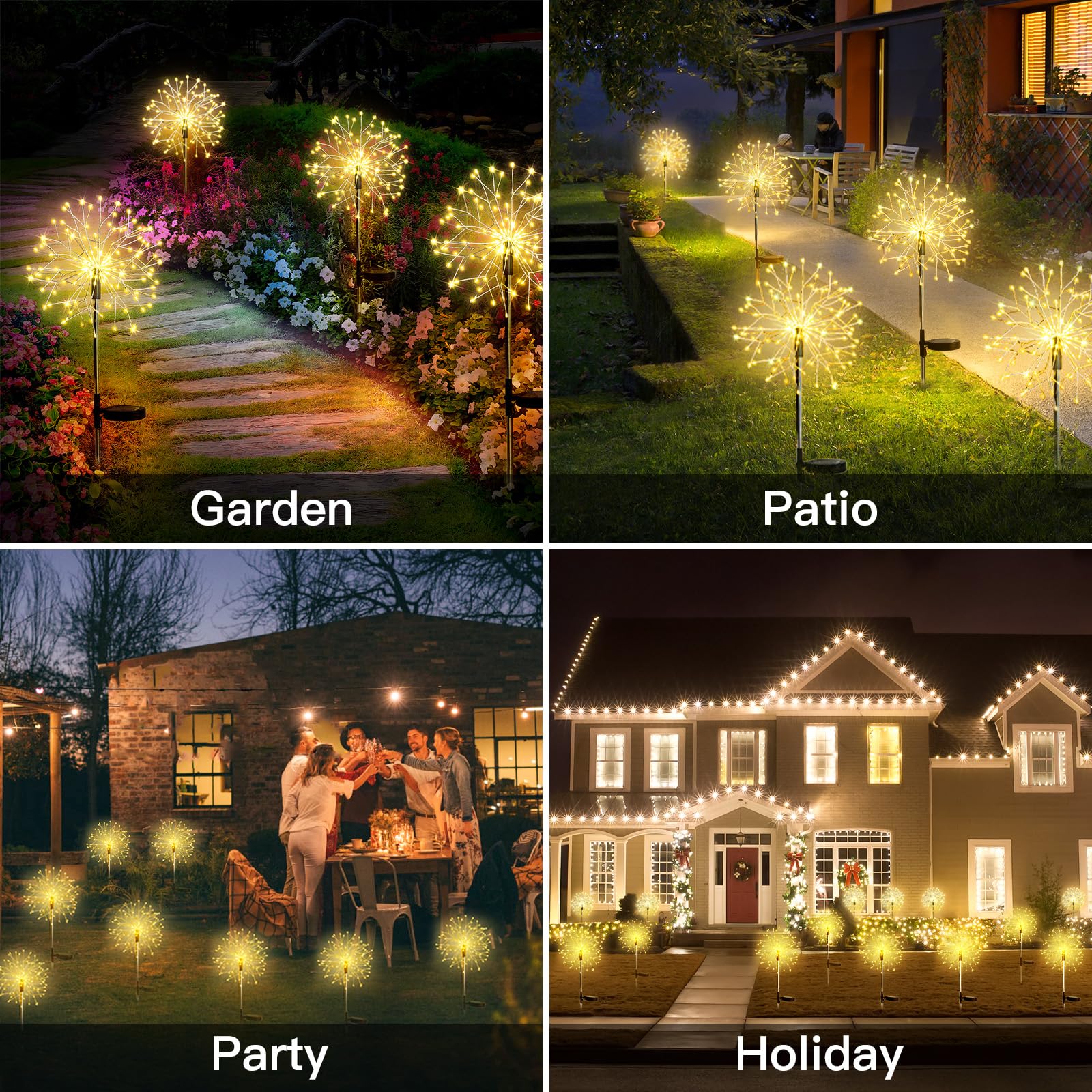Suddus Solar Garden Lights Outdoor Waterproof Decorative, 2Pack 150Led Firework Lights, Solar Fairy Lights For Yard, Garden, Party, Patio, Pathway, Flowerbed - Warm White